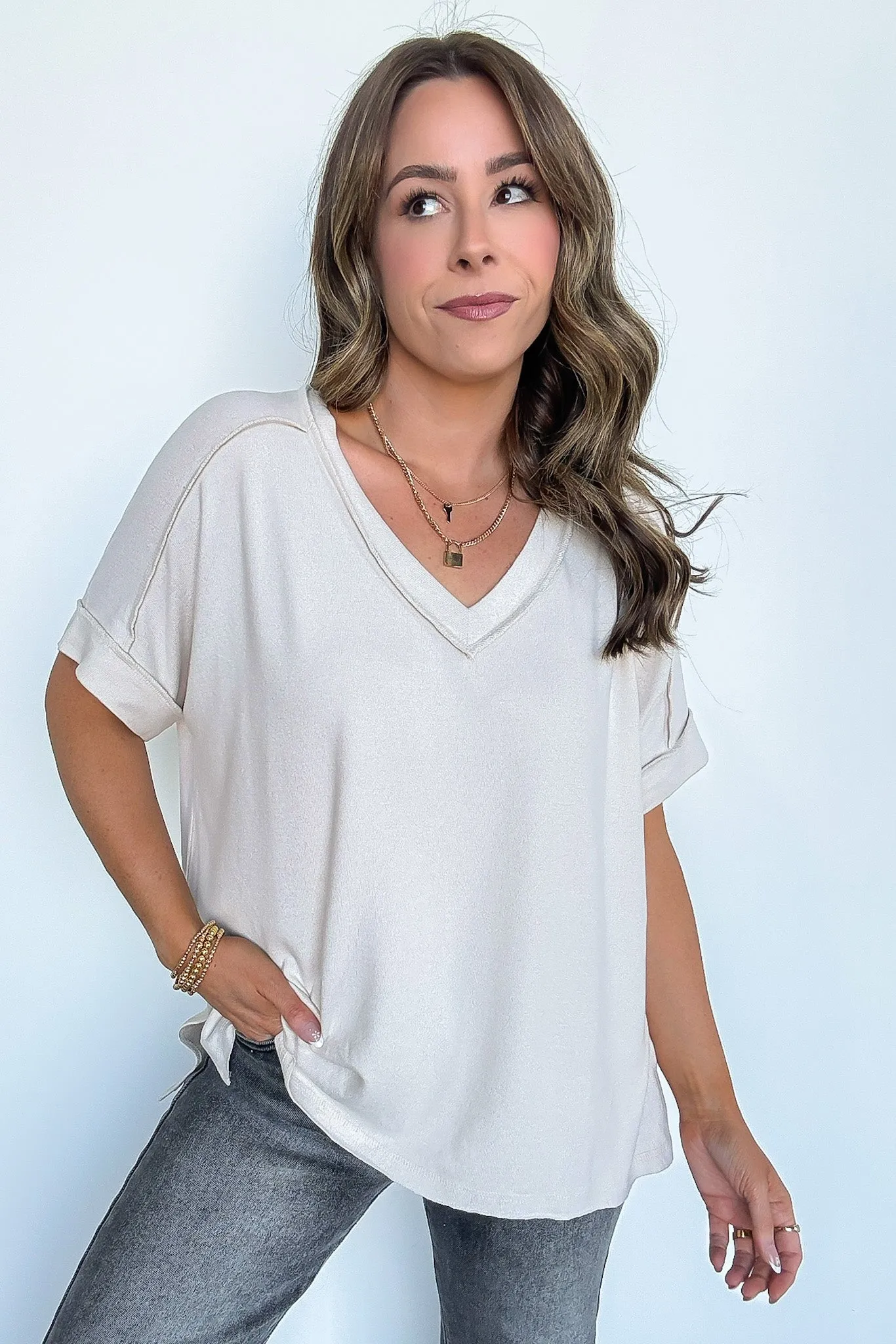Sunday Morning V-Neck Hacci Knit Tee - BACK IN STOCK