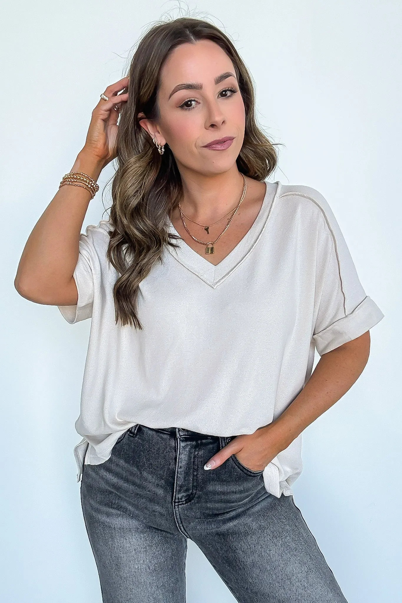 Sunday Morning V-Neck Hacci Knit Tee - BACK IN STOCK