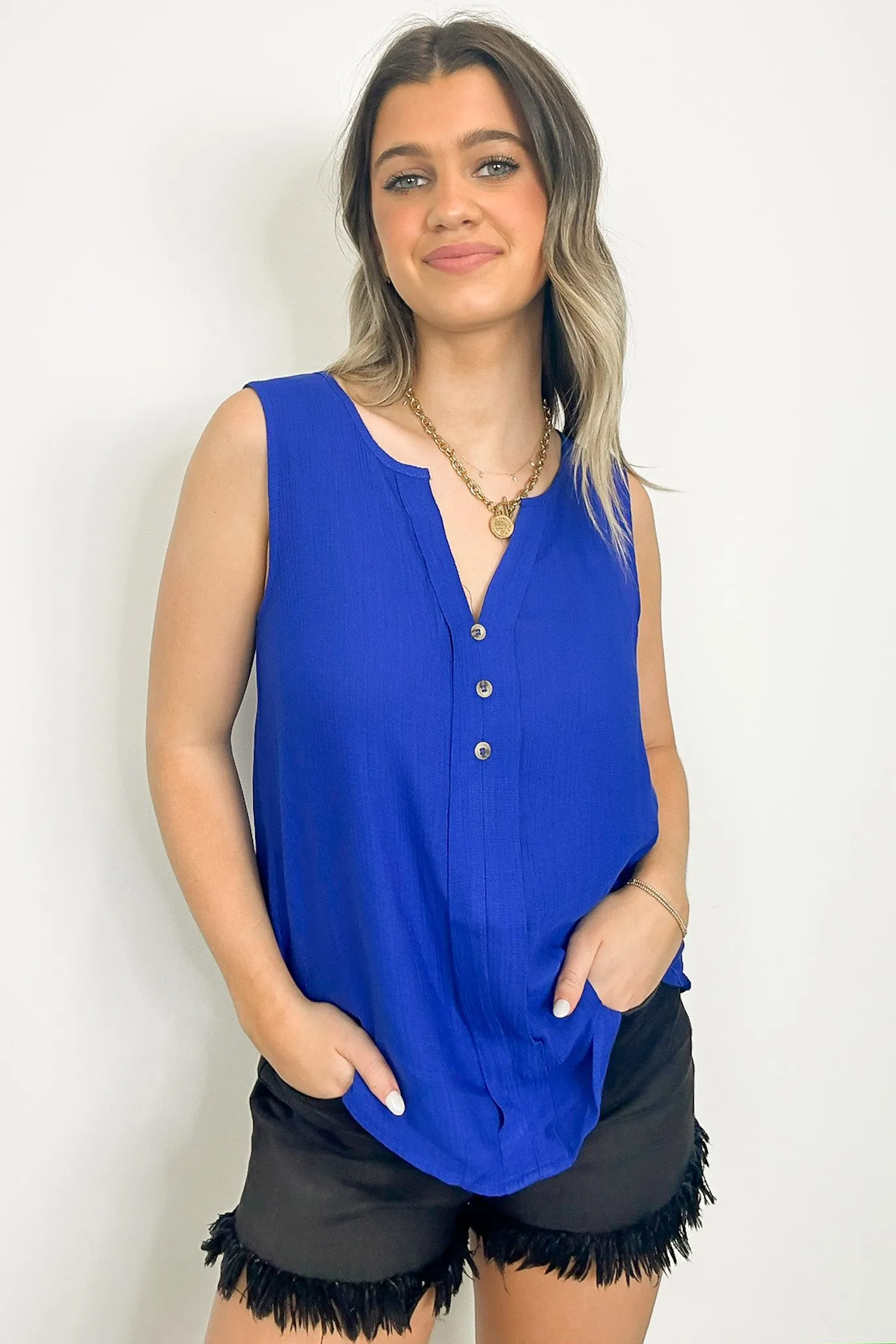 Sunny Poise Textured Button Detail Tank Top - FINAL SALE
