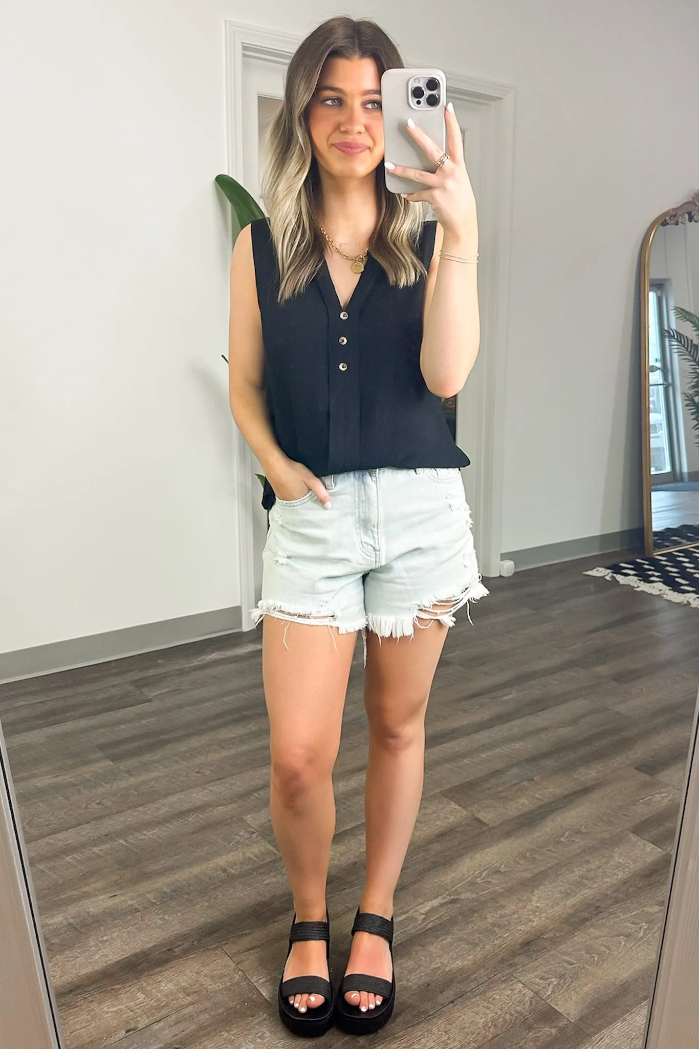 Sunny Poise Textured Button Detail Tank Top - FINAL SALE