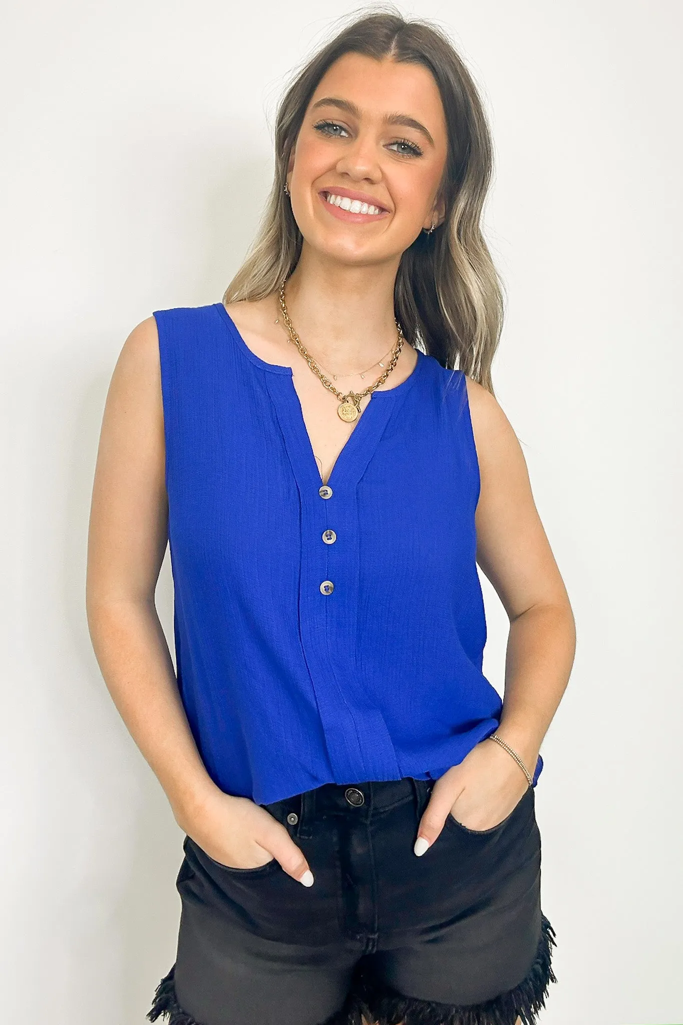 Sunny Poise Textured Button Detail Tank Top - FINAL SALE