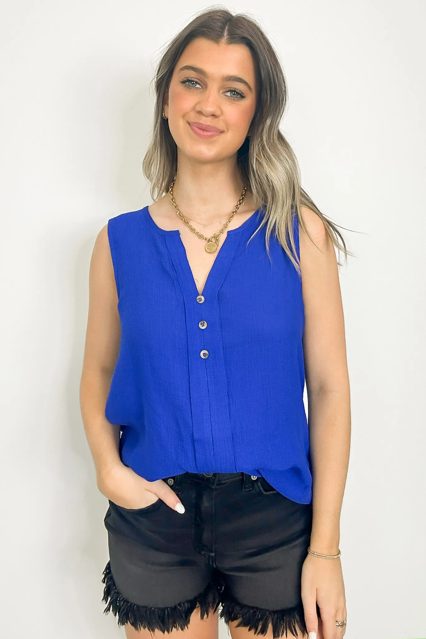 Sunny Poise Textured Button Detail Tank Top - FINAL SALE