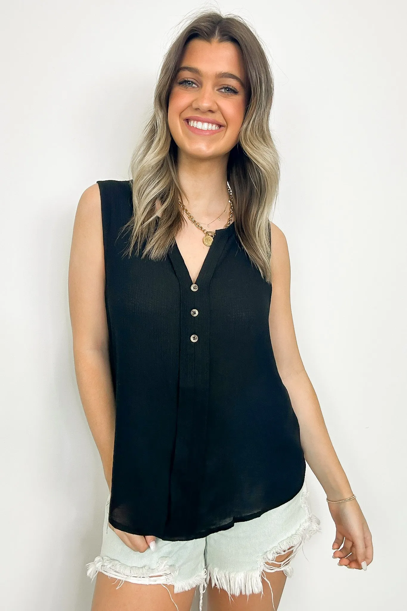 Sunny Poise Textured Button Detail Tank Top - FINAL SALE