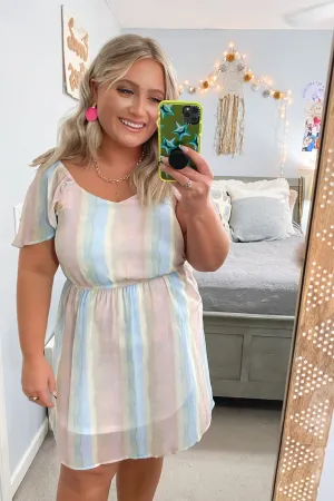 Sweet Disposition Pastel Striped Flutter Dress - FINAL SALE