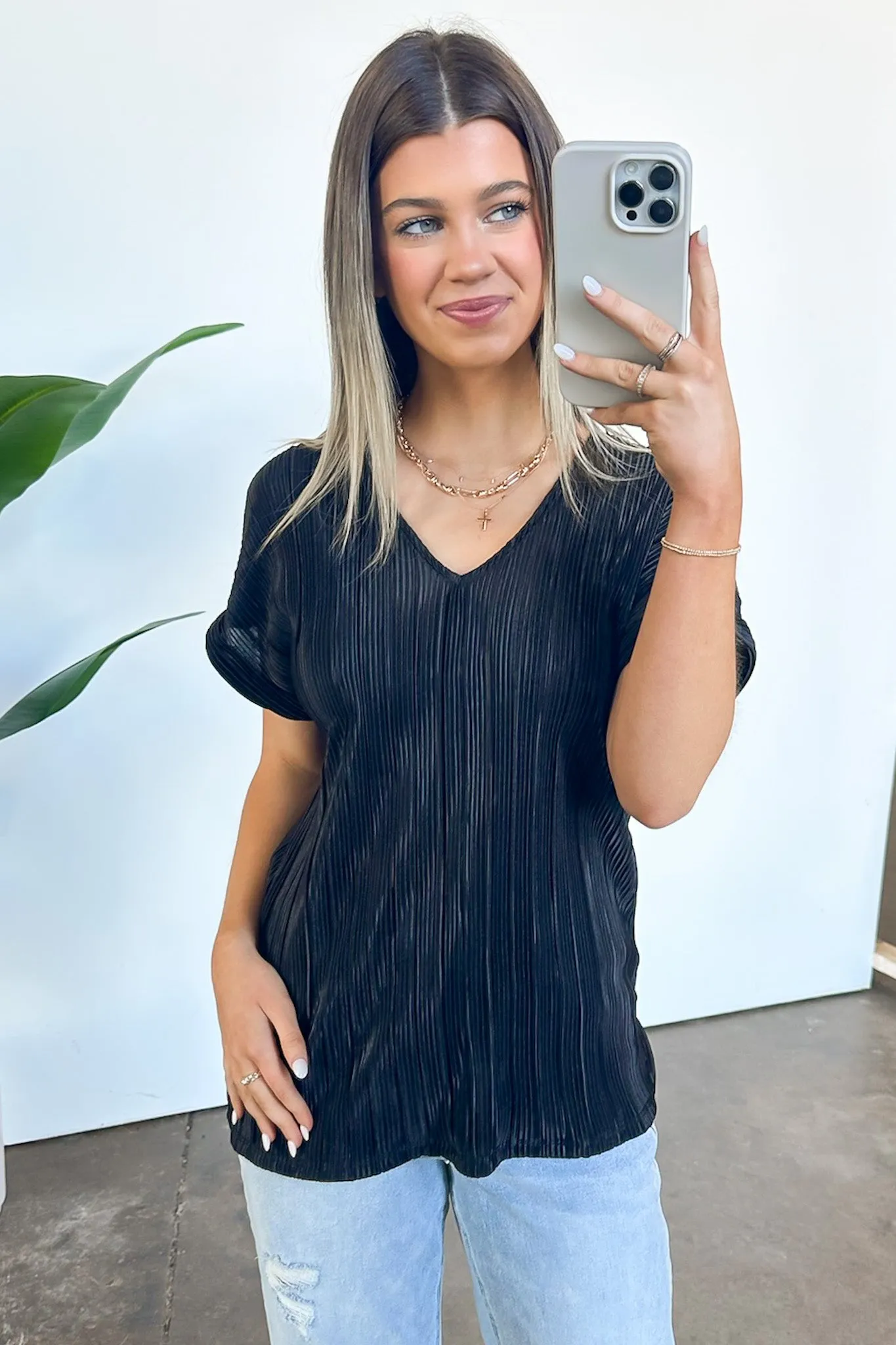 Sweet Ease Pleated V-Neck Top - FINAL SALE