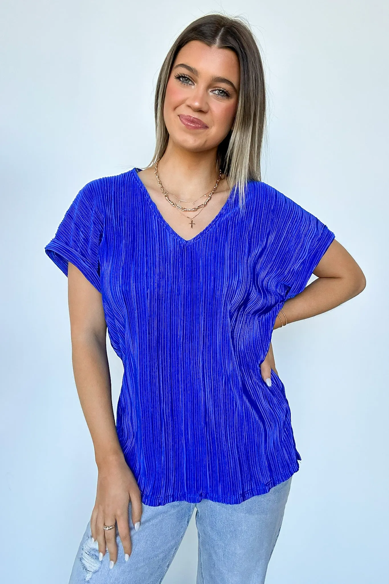 Sweet Ease Pleated V-Neck Top - FINAL SALE