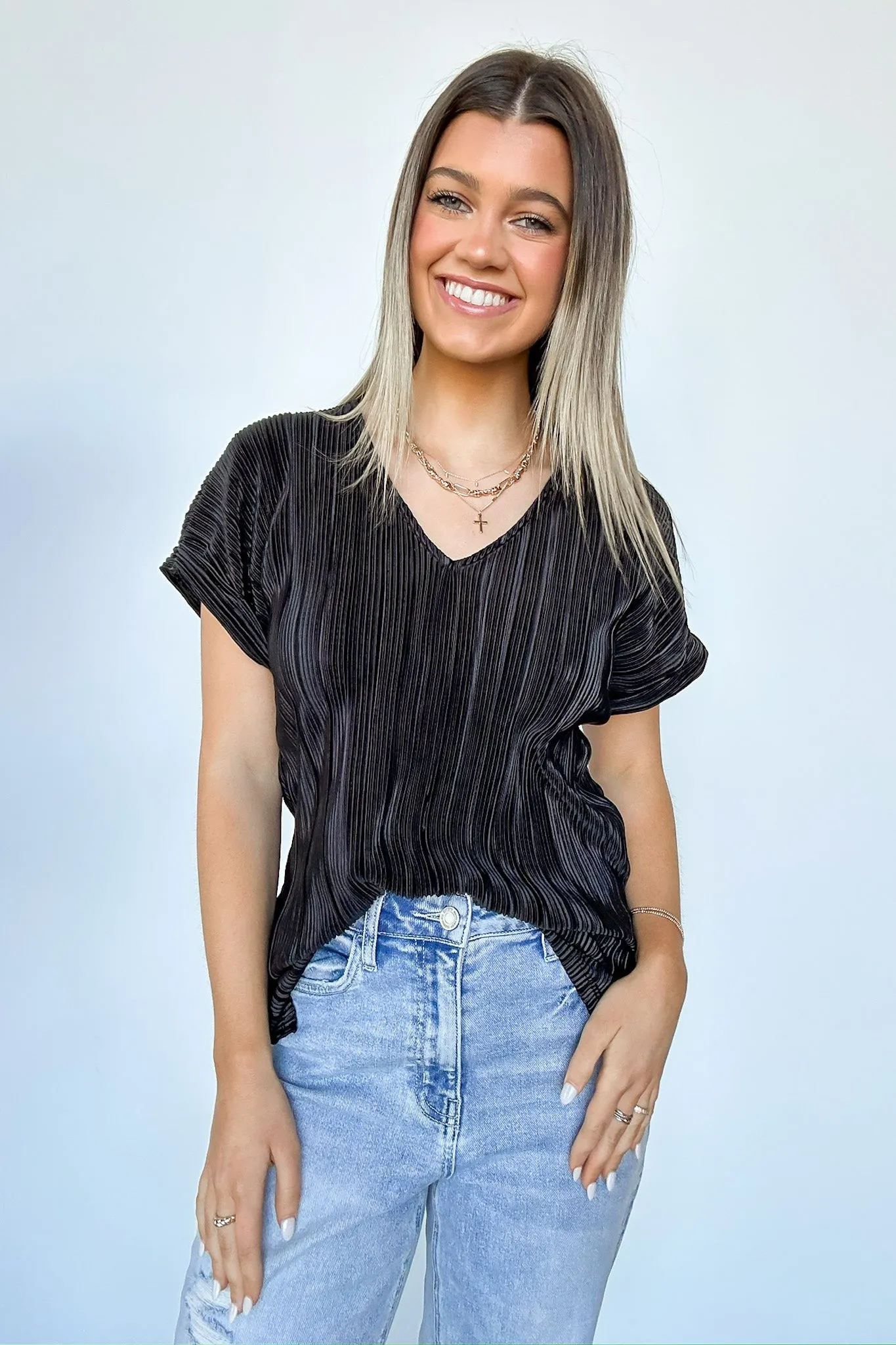 Sweet Ease Pleated V-Neck Top - FINAL SALE