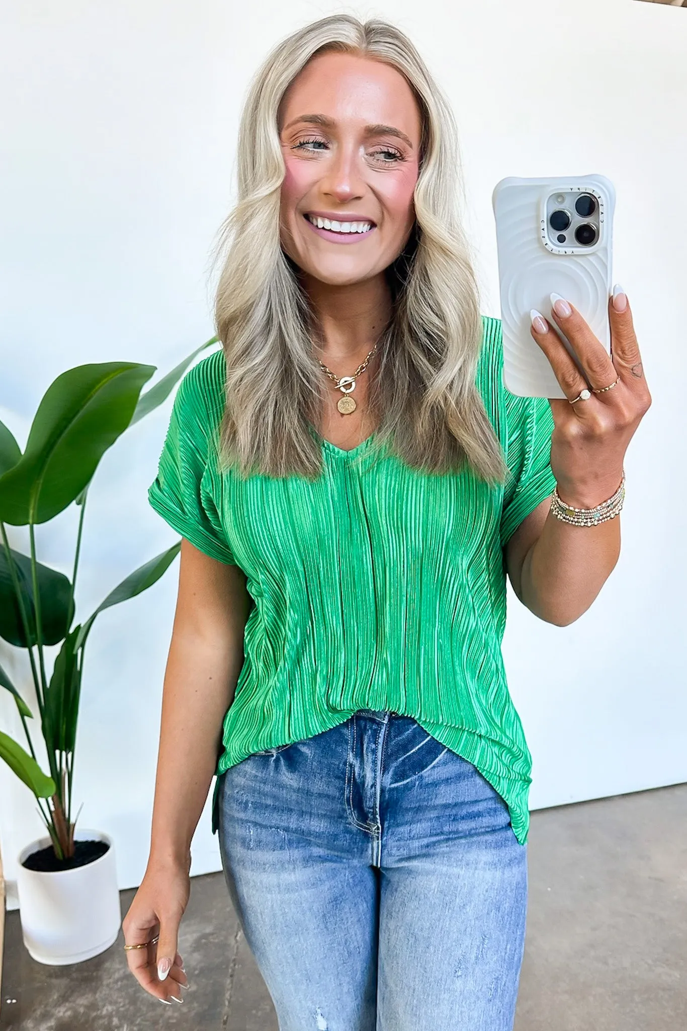 Sweet Ease Pleated V-Neck Top - FINAL SALE