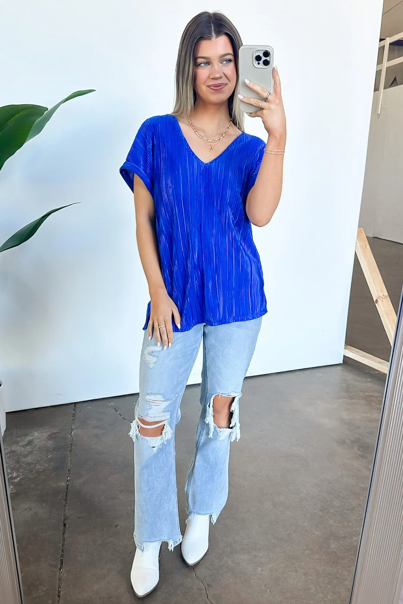 Sweet Ease Pleated V-Neck Top - FINAL SALE