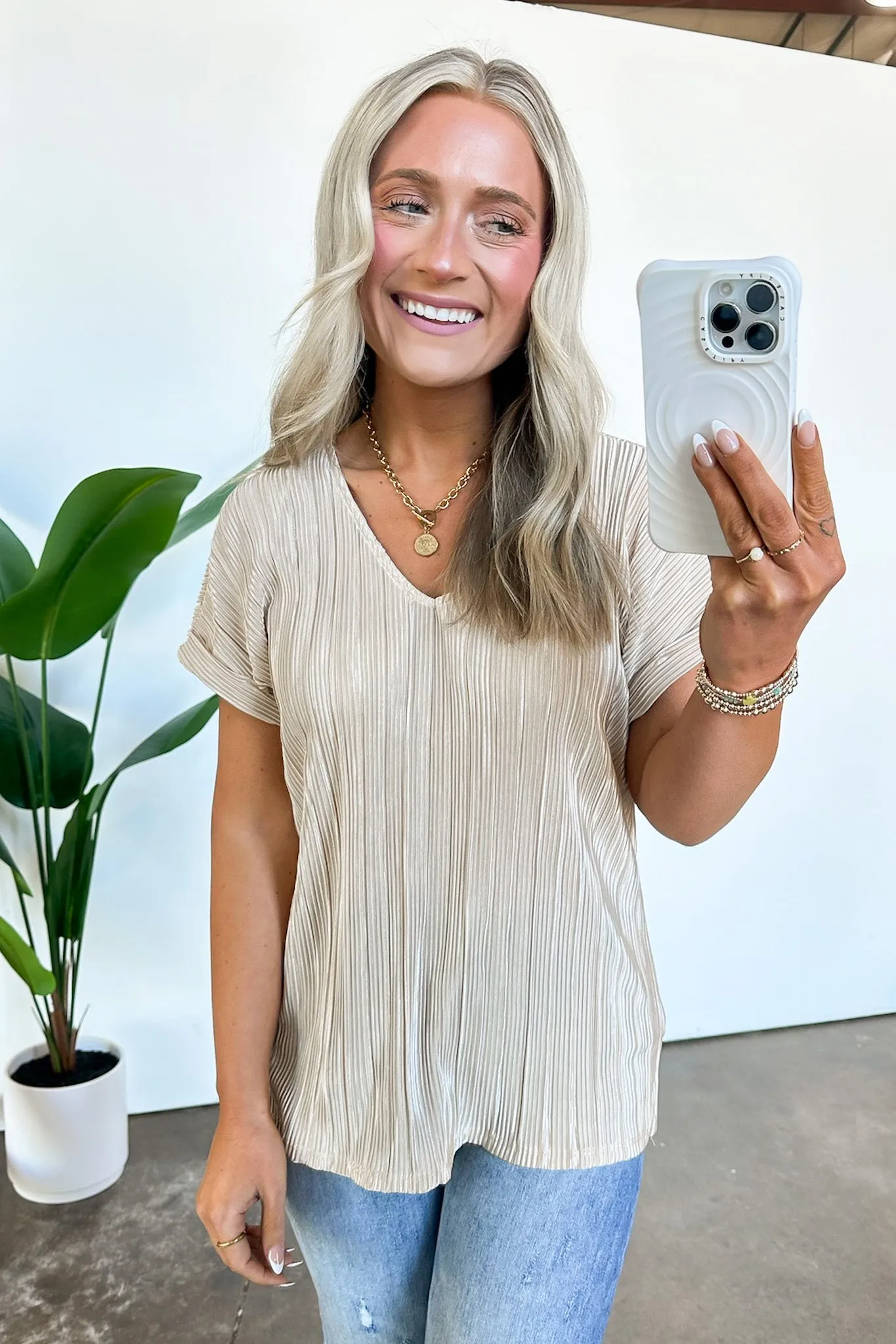 Sweet Ease Pleated V-Neck Top - FINAL SALE