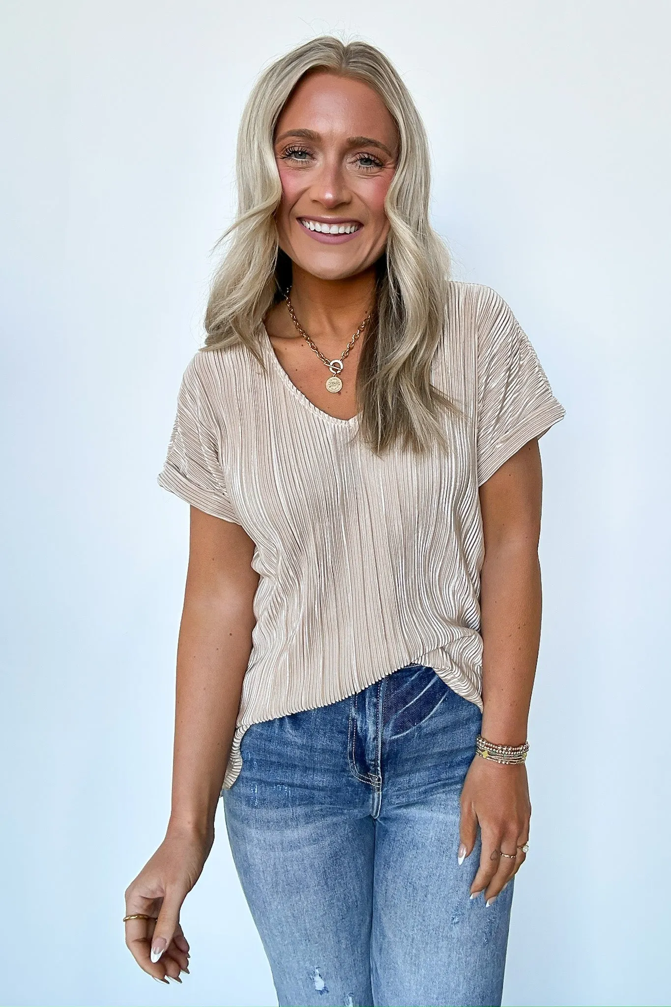 Sweet Ease Pleated V-Neck Top - FINAL SALE