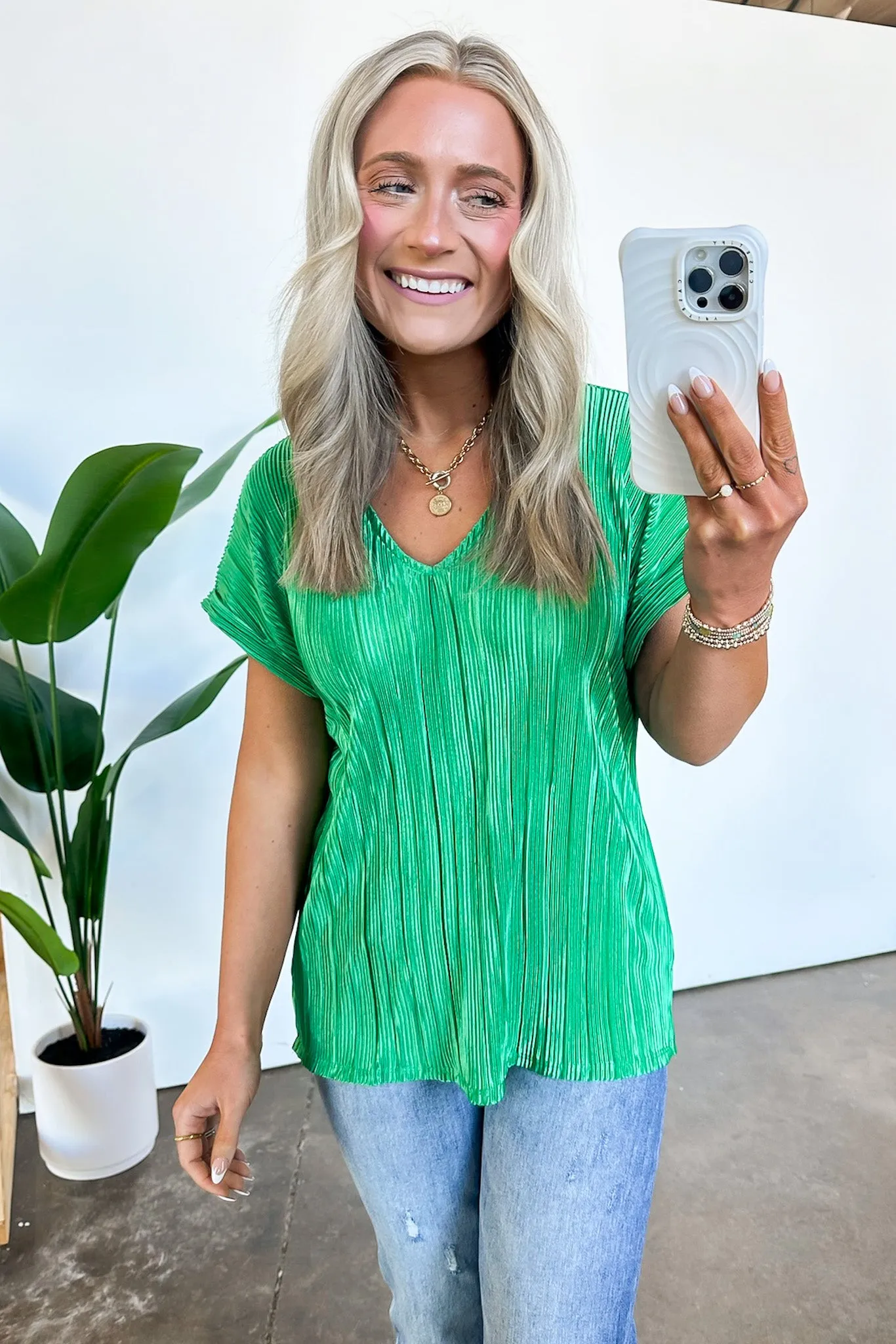 Sweet Ease Pleated V-Neck Top - FINAL SALE