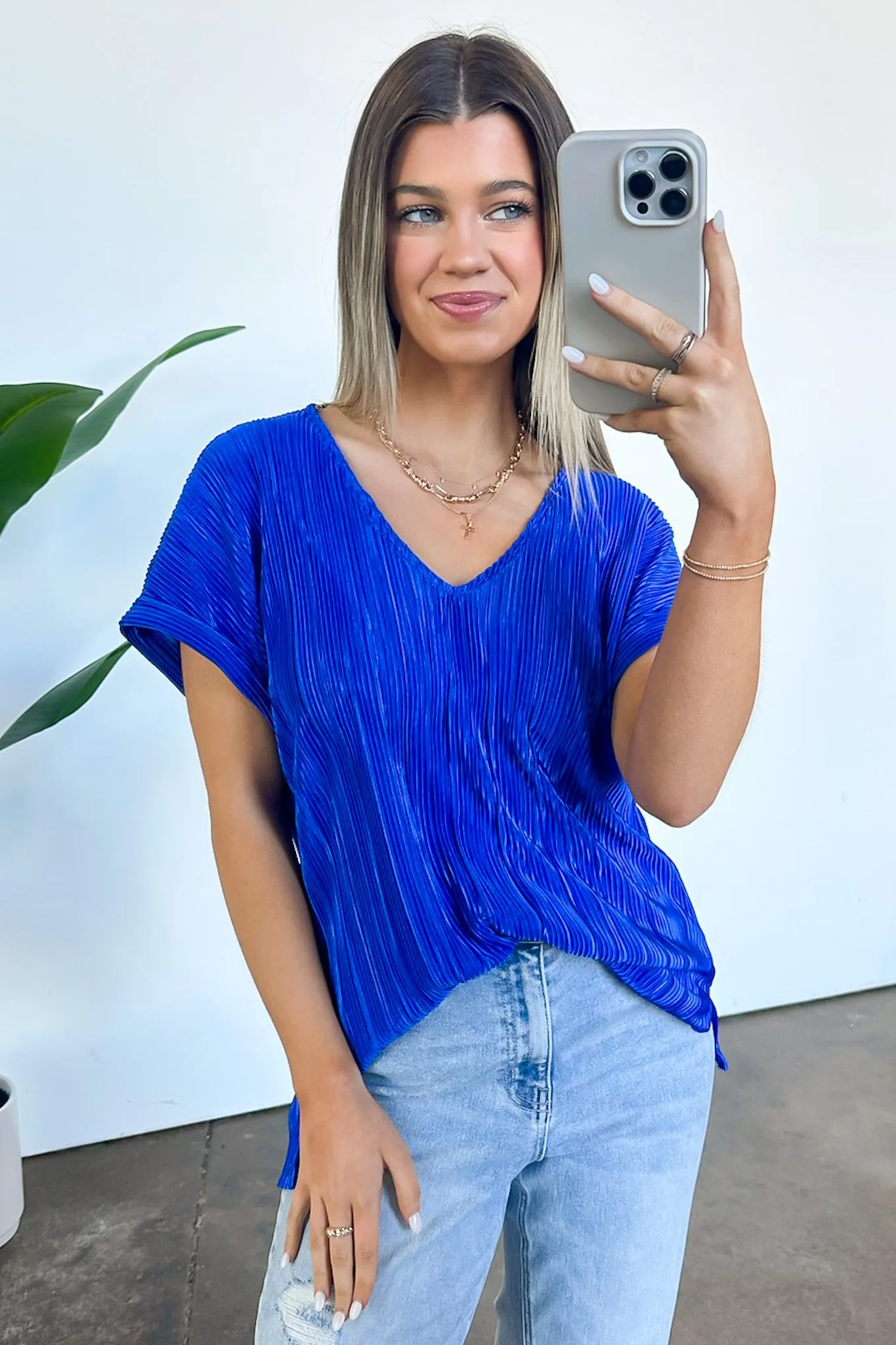 Sweet Ease Pleated V-Neck Top - FINAL SALE