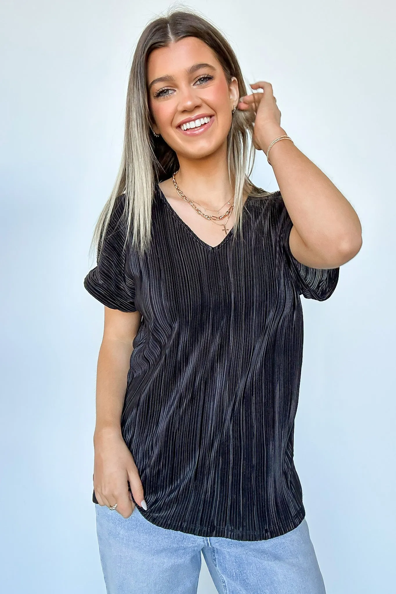 Sweet Ease Pleated V-Neck Top - FINAL SALE
