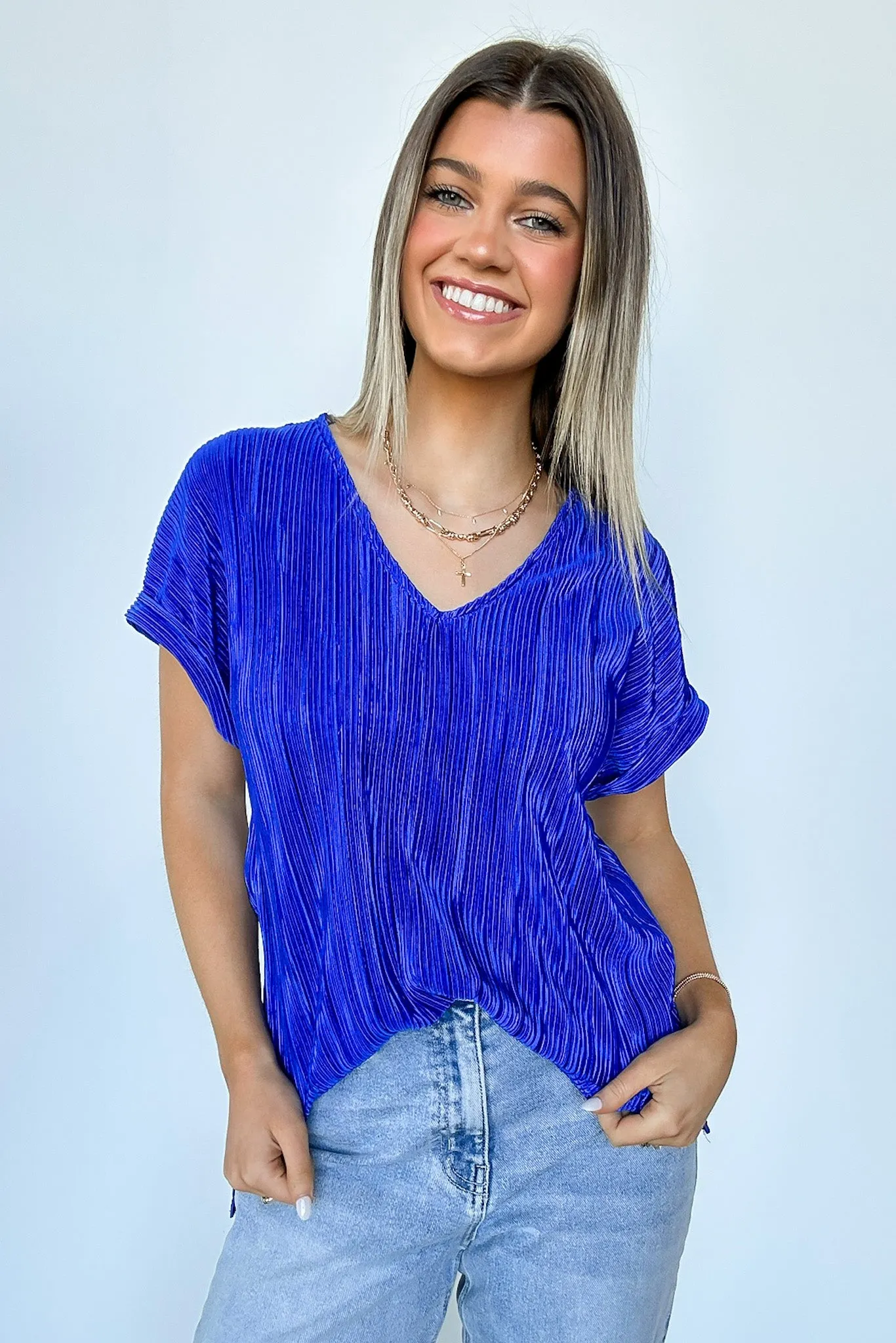 Sweet Ease Pleated V-Neck Top - FINAL SALE