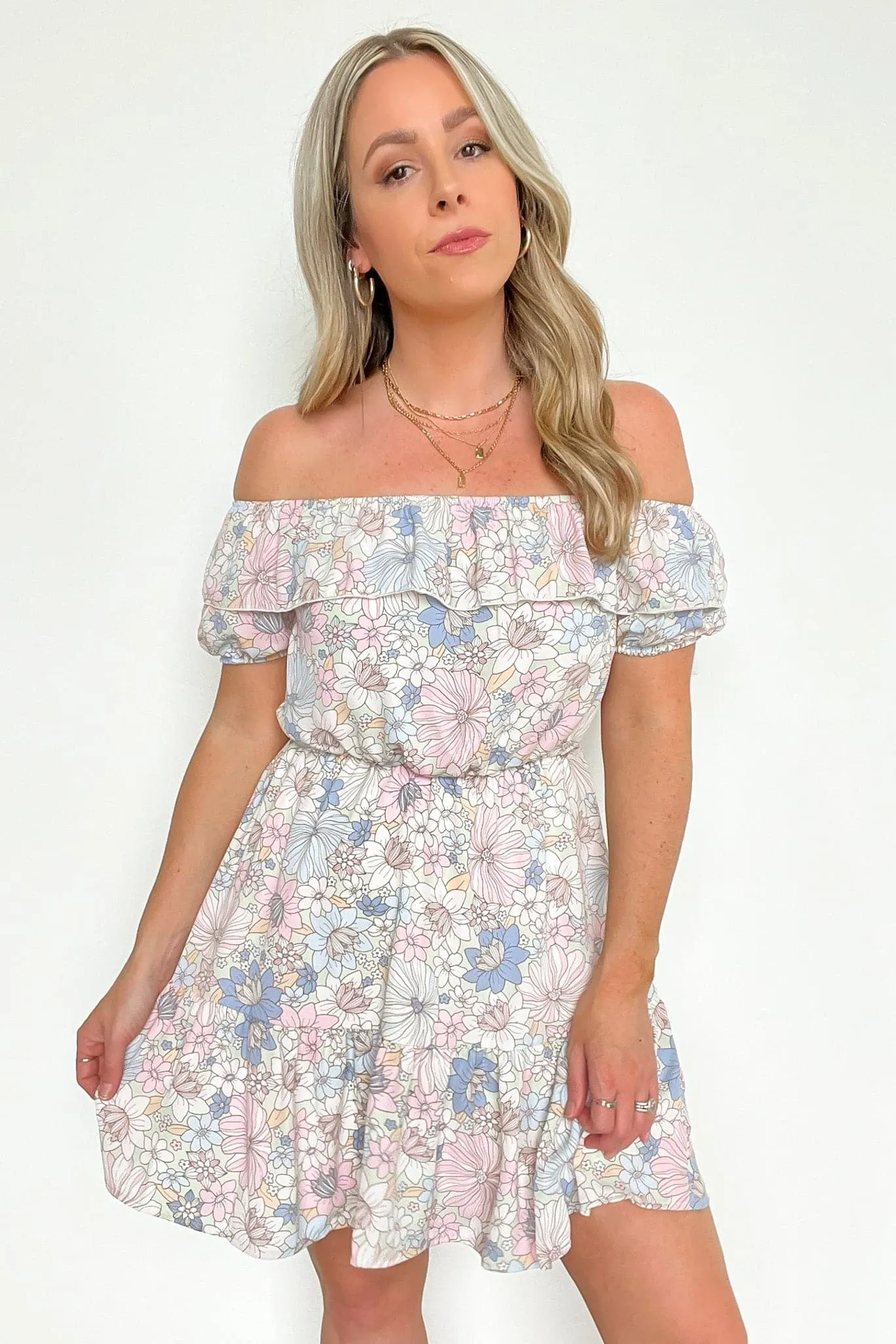 Sweet Grace Off Shoulder Floral Ruffle Dress - FINAL SALE