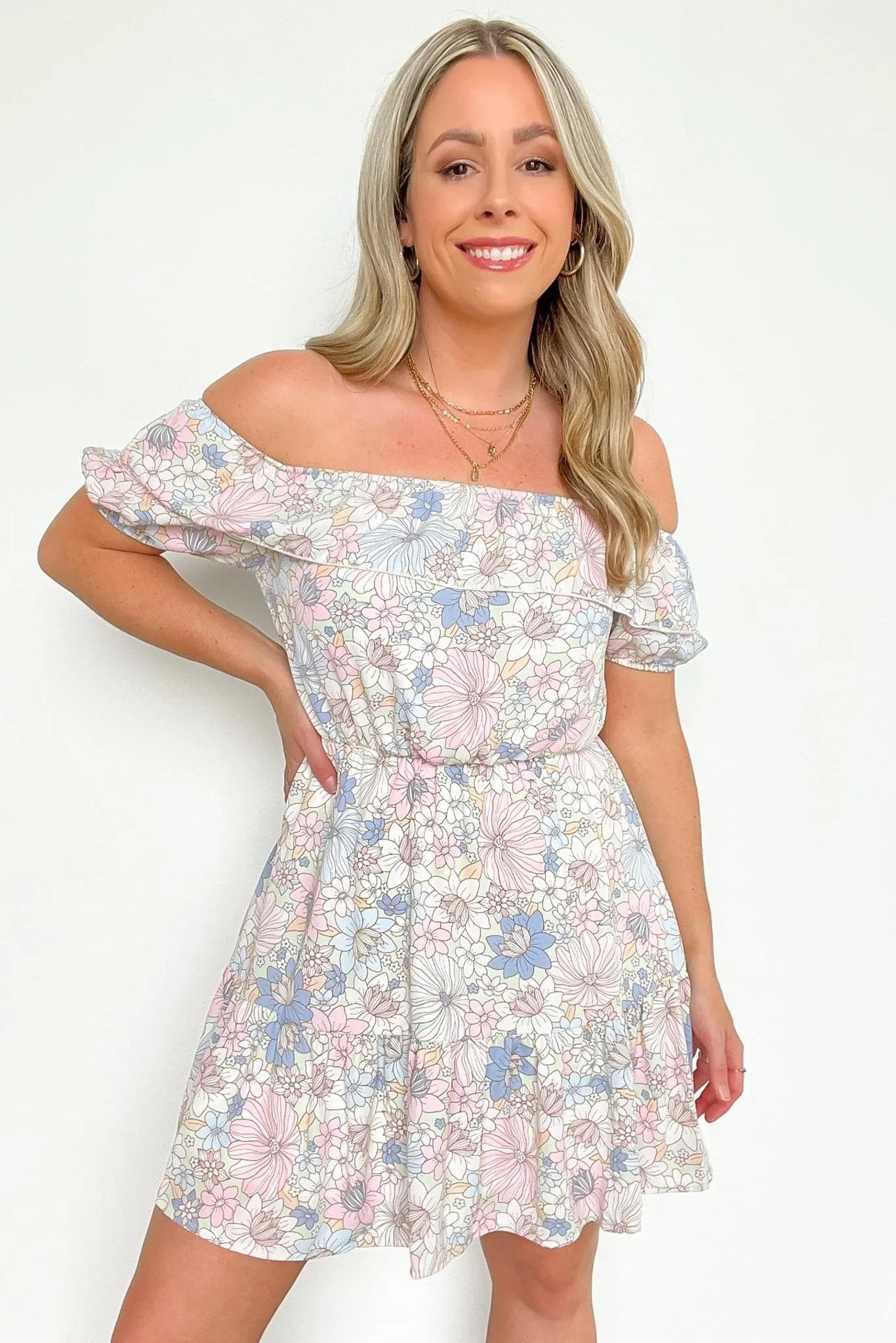 Sweet Grace Off Shoulder Floral Ruffle Dress - FINAL SALE