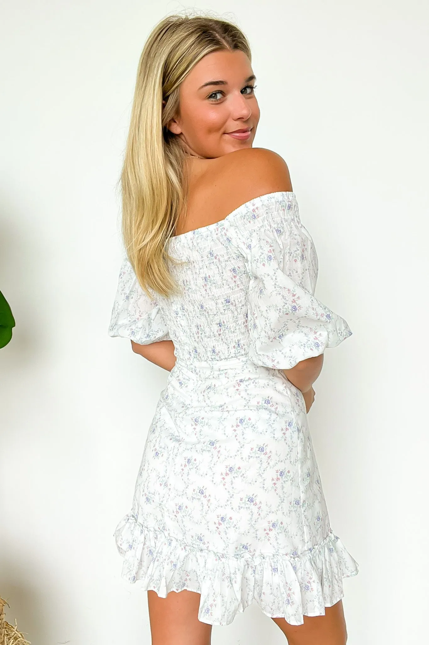 Sweetest Grace Off Shoulder Smocked Floral Dress - FINAL SALE