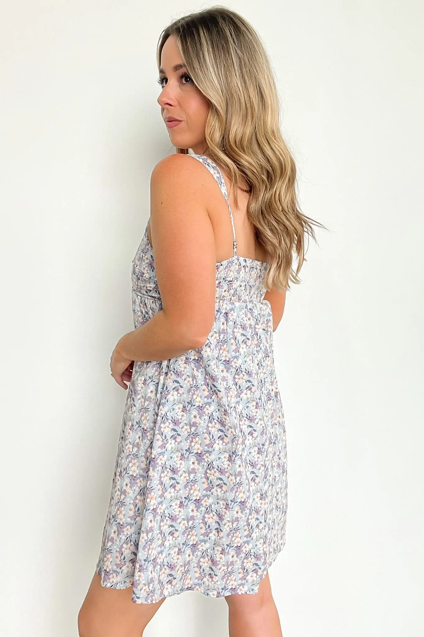 Sweetest Looks Gathered V-Neck Floral Dress - FINAL SALE