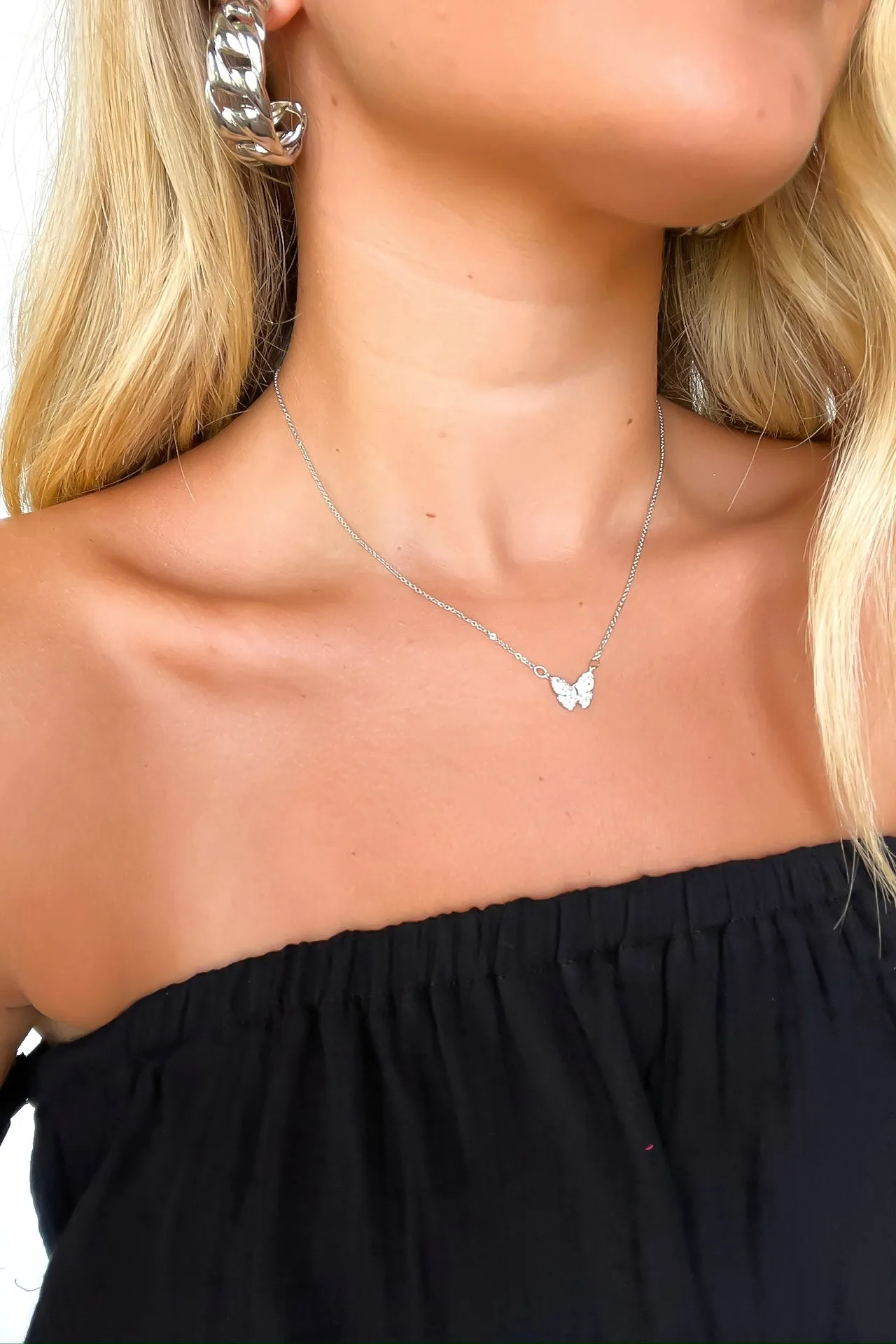 Sweetest Traits Pave Butterfly Necklace