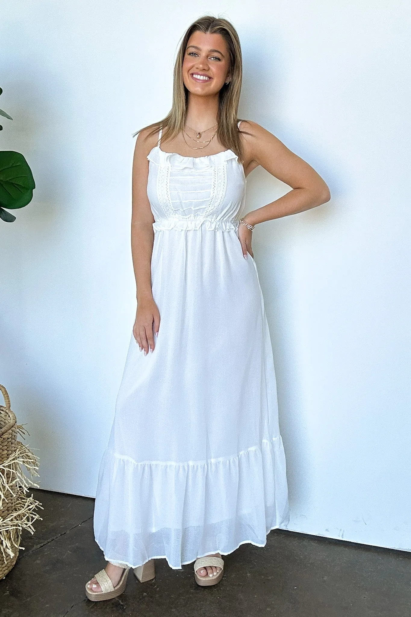 Sweetly Elevated Ruffle and Lace Detail Maxi Dress - FINAL SALE