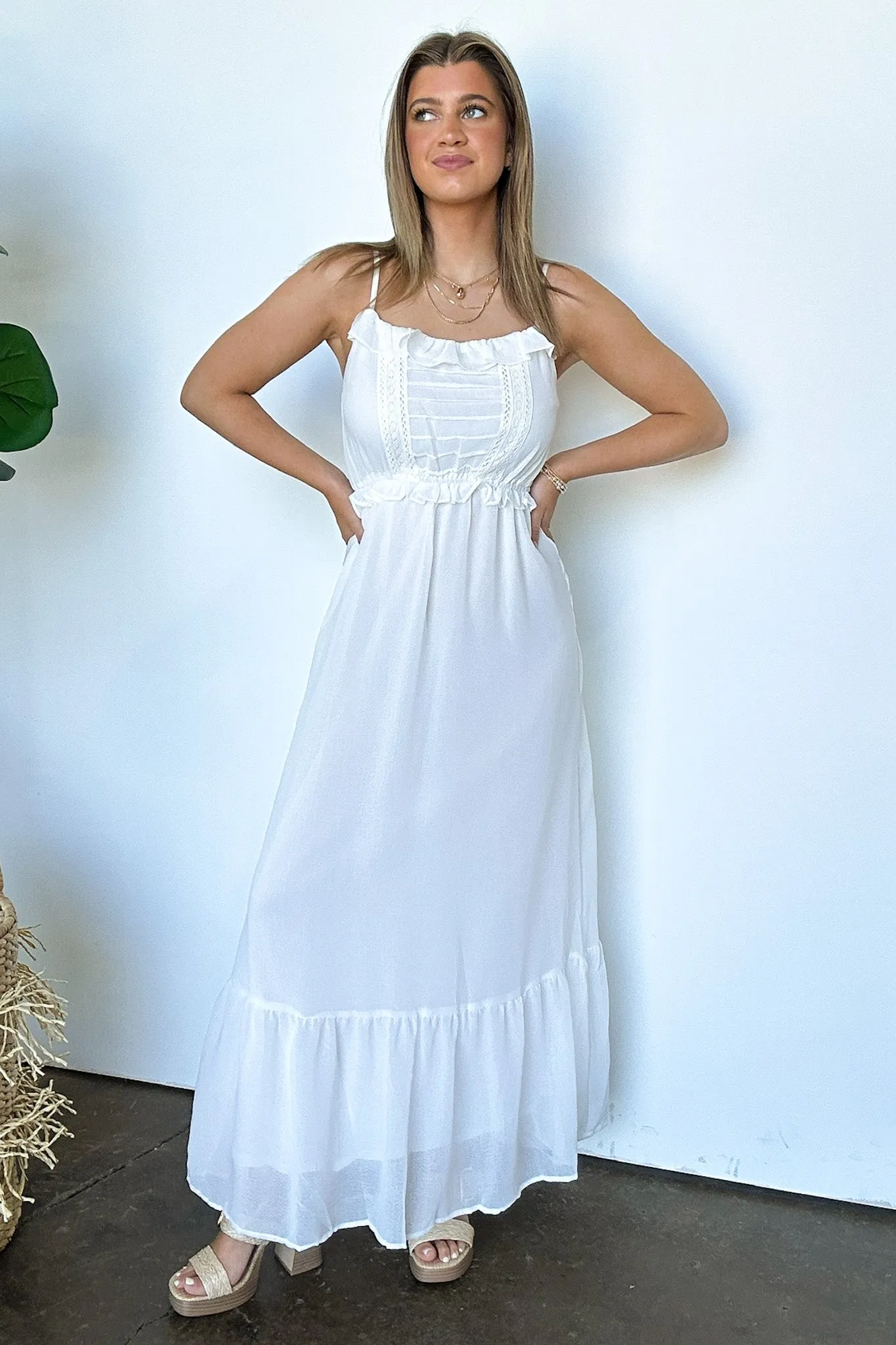 Sweetly Elevated Ruffle and Lace Detail Maxi Dress - FINAL SALE