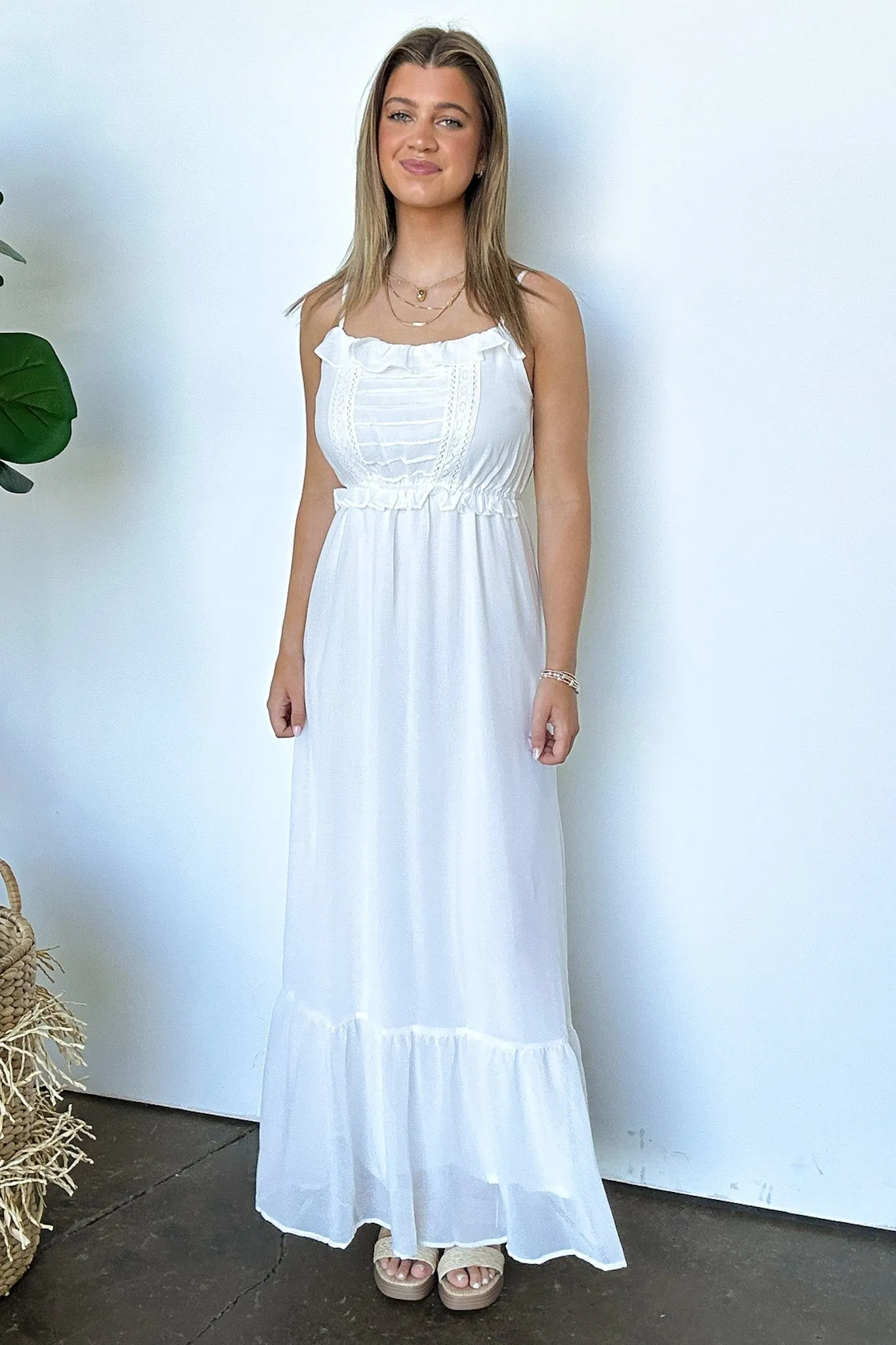 Sweetly Elevated Ruffle and Lace Detail Maxi Dress - FINAL SALE