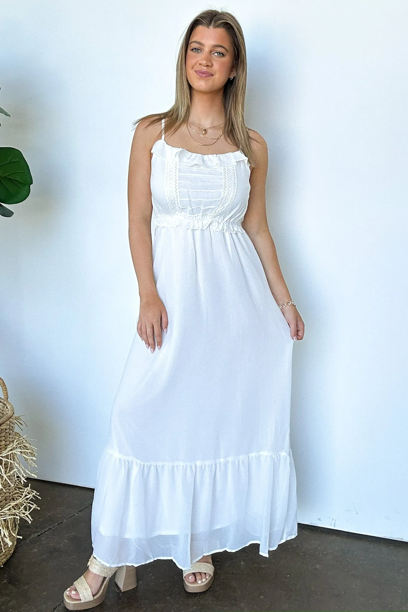 Sweetly Elevated Ruffle and Lace Detail Maxi Dress - FINAL SALE