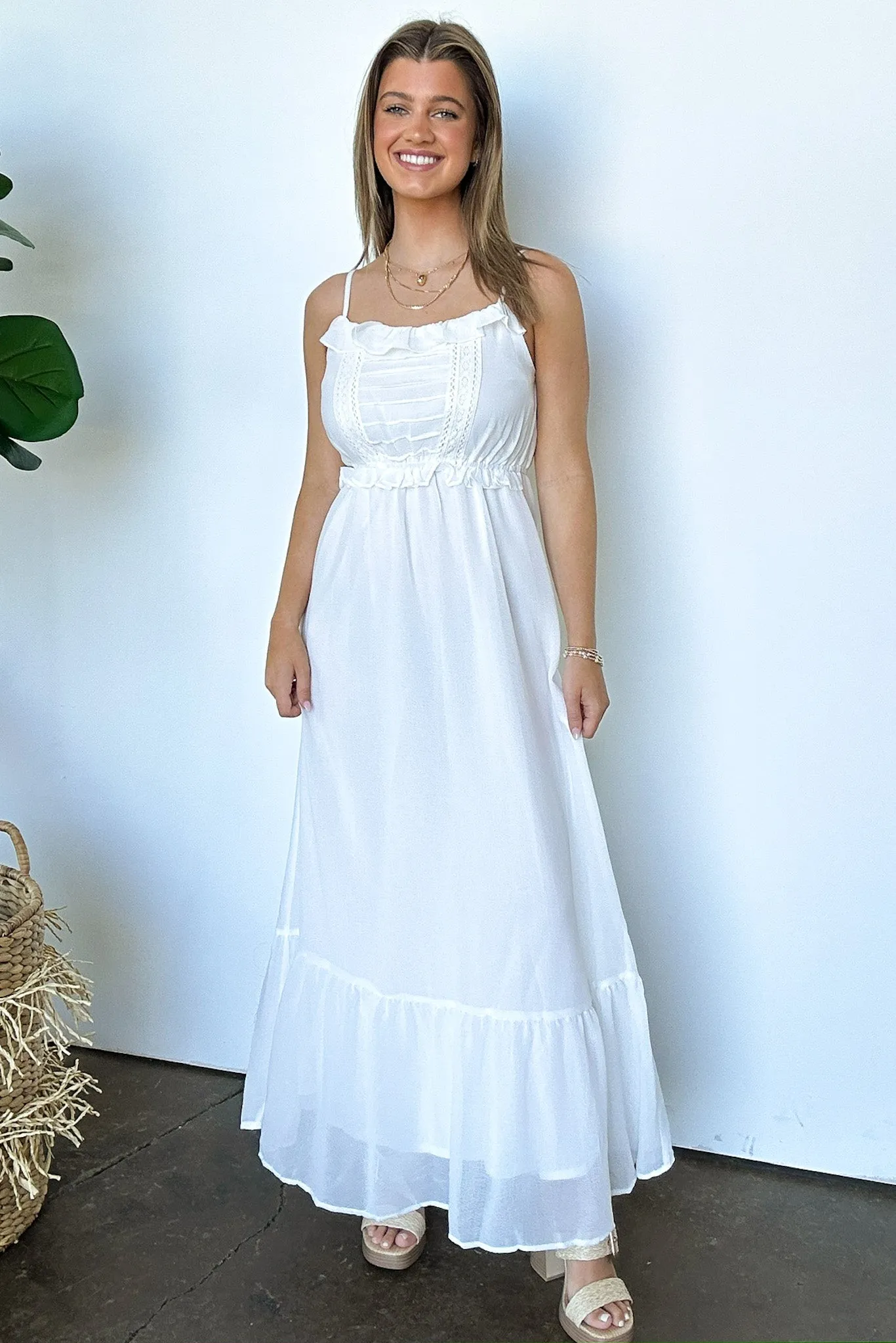 Sweetly Elevated Ruffle and Lace Detail Maxi Dress - FINAL SALE