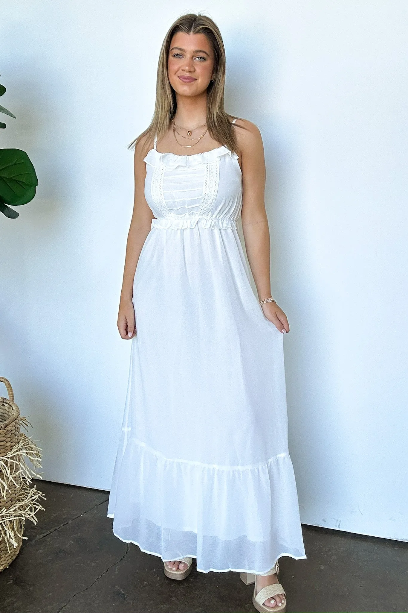 Sweetly Elevated Ruffle and Lace Detail Maxi Dress - FINAL SALE