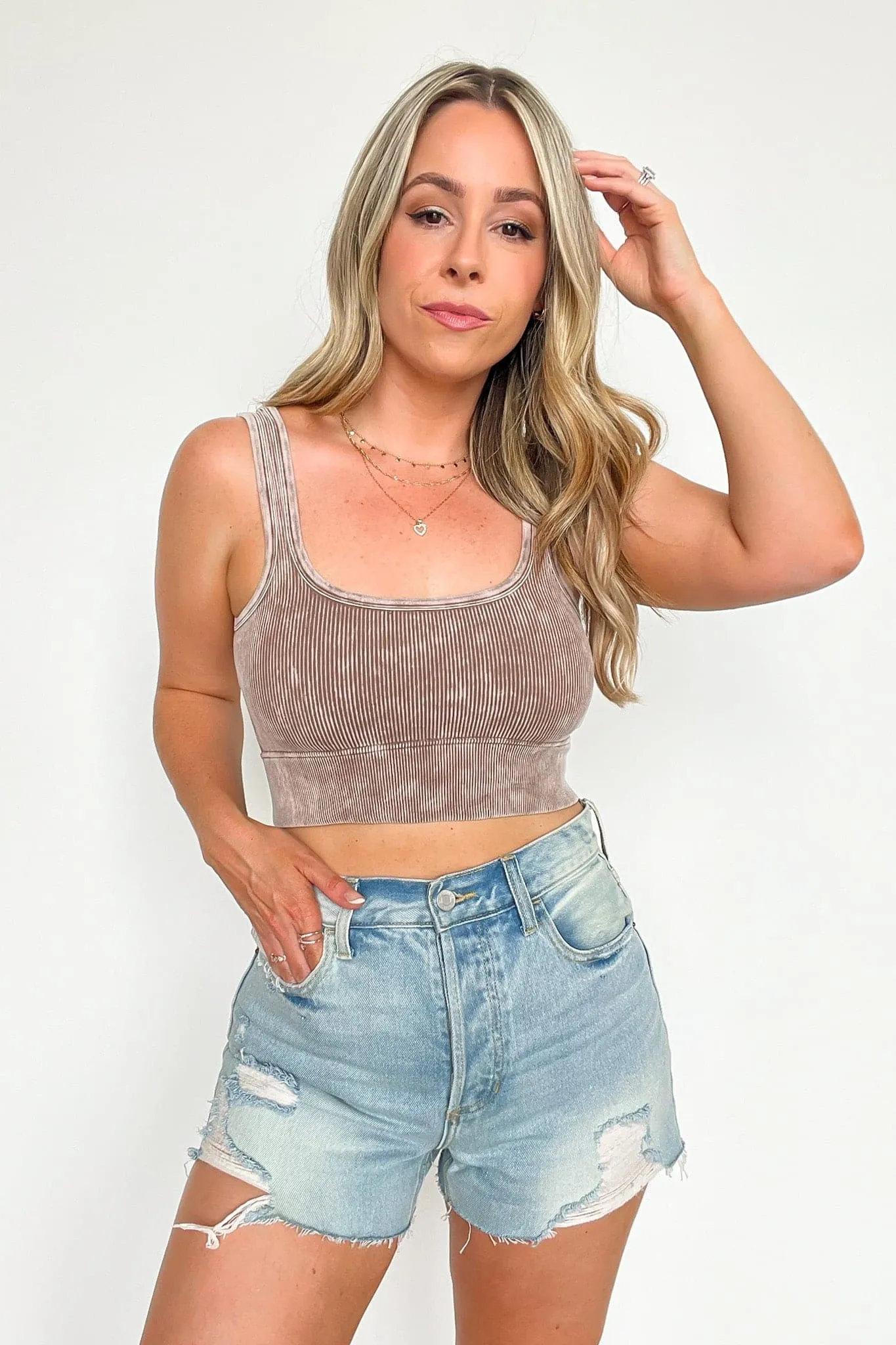 Swift Ways Washed Ribbed Cropped Bra Top!