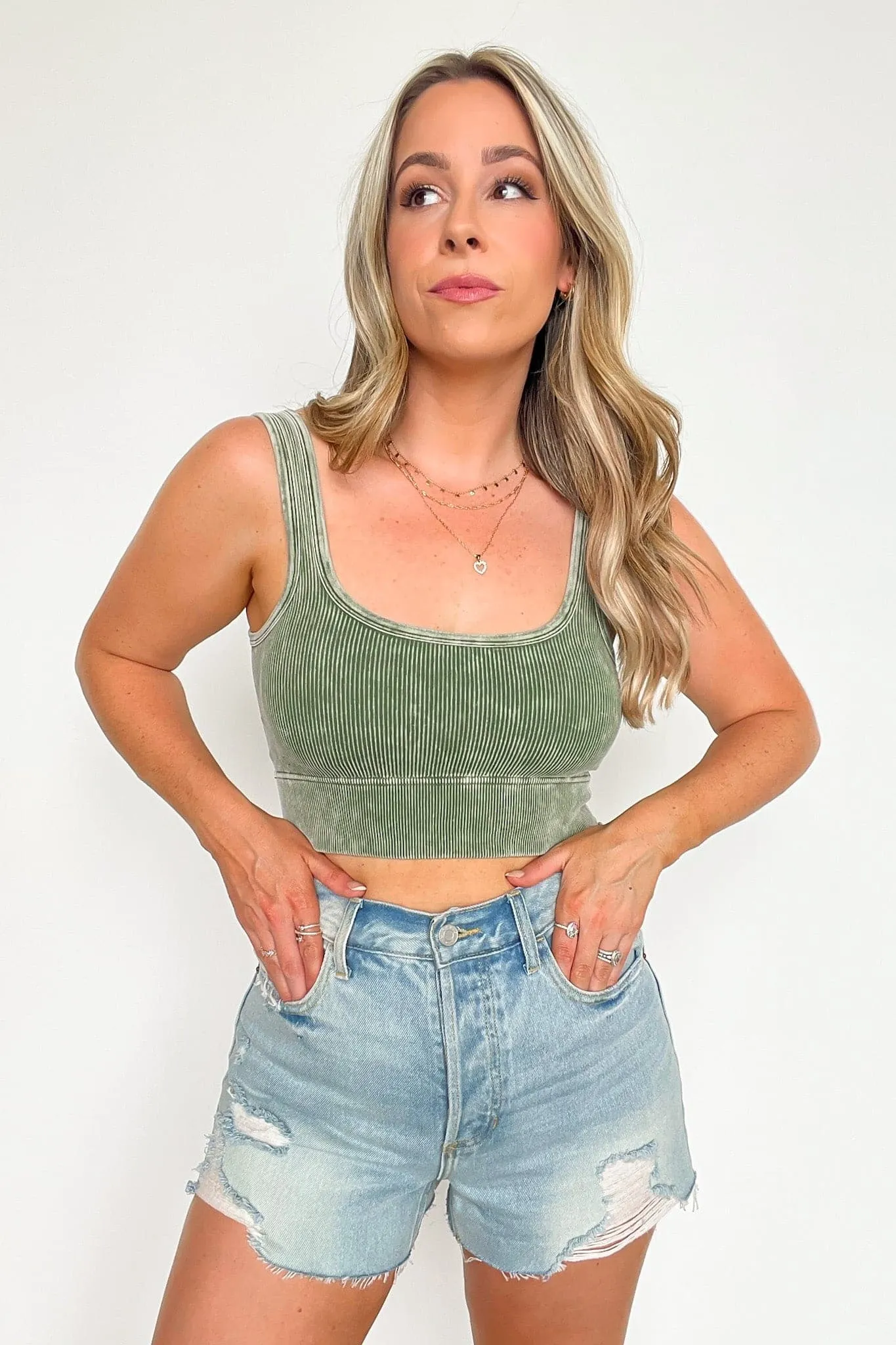 Swift Ways Washed Ribbed Cropped Bra Top!