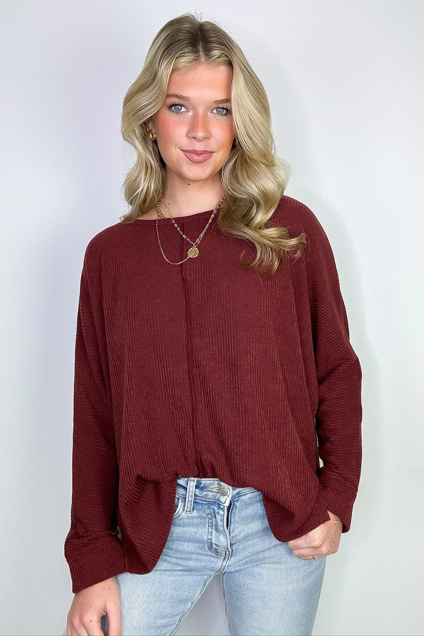 Taelyn Ribbed Seam Dolman Top