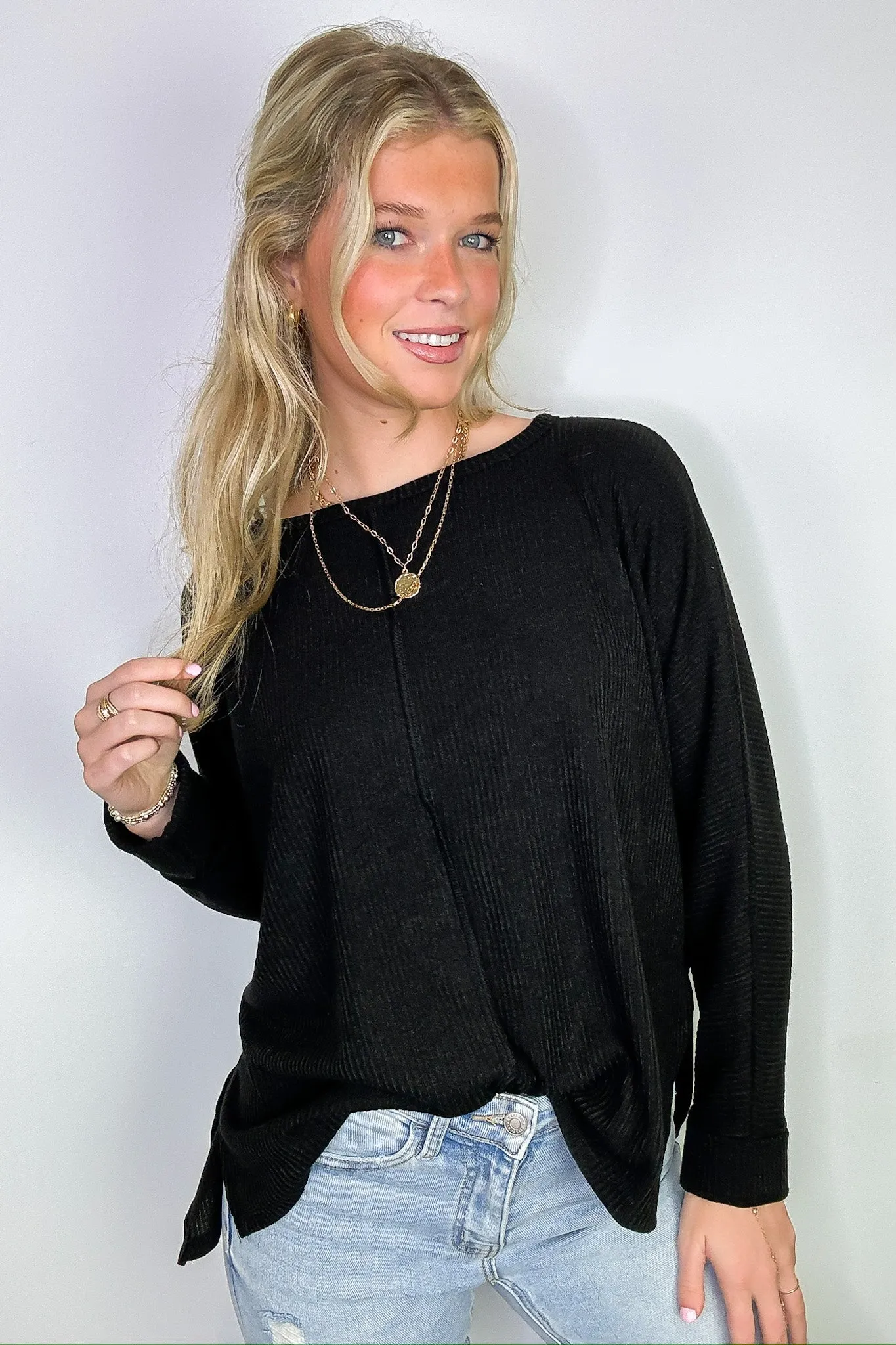 Taelyn Ribbed Seam Dolman Top