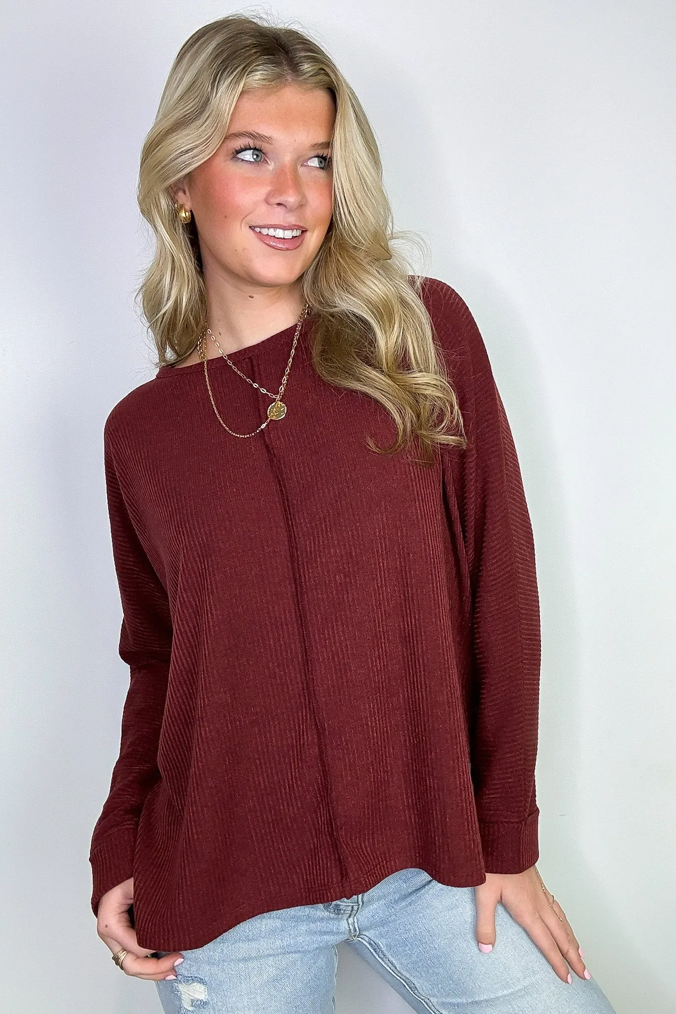 Taelyn Ribbed Seam Dolman Top
