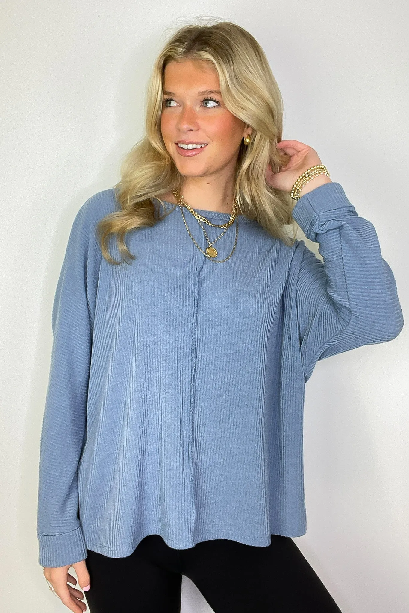Taelyn Ribbed Seam Dolman Top