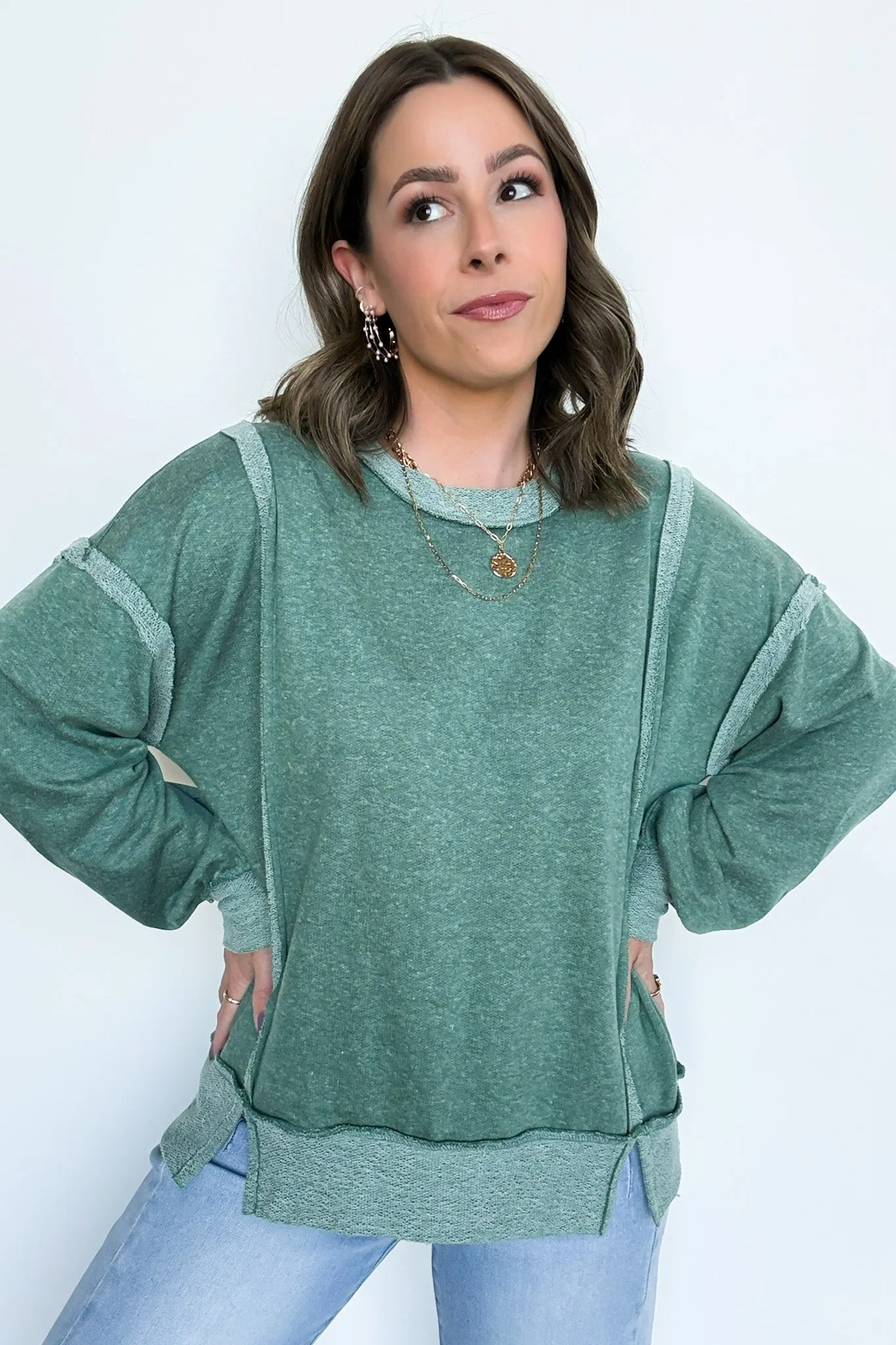 Taking Notes Exposed Seam Relaxed Sweatshirt - FINAL SALE