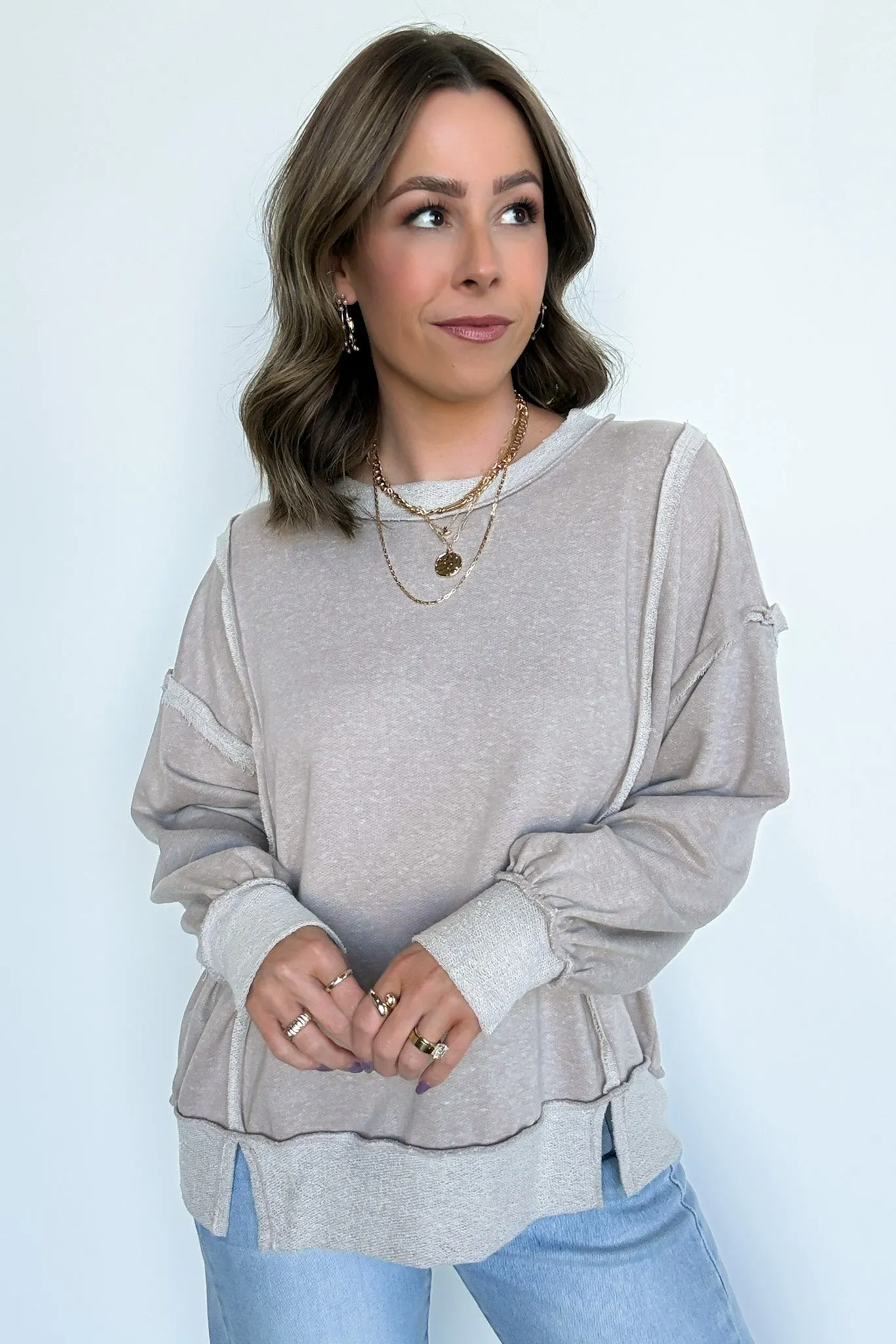 Taking Notes Exposed Seam Relaxed Sweatshirt - FINAL SALE