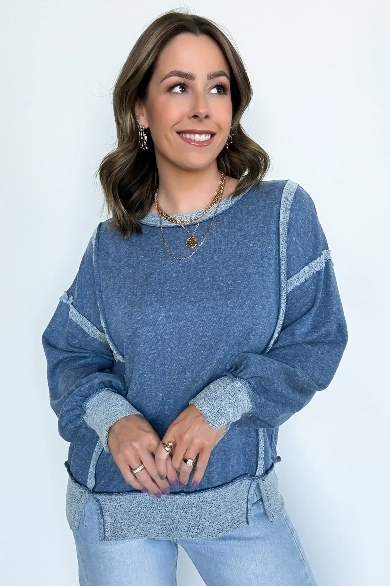 Taking Notes Exposed Seam Relaxed Sweatshirt - FINAL SALE