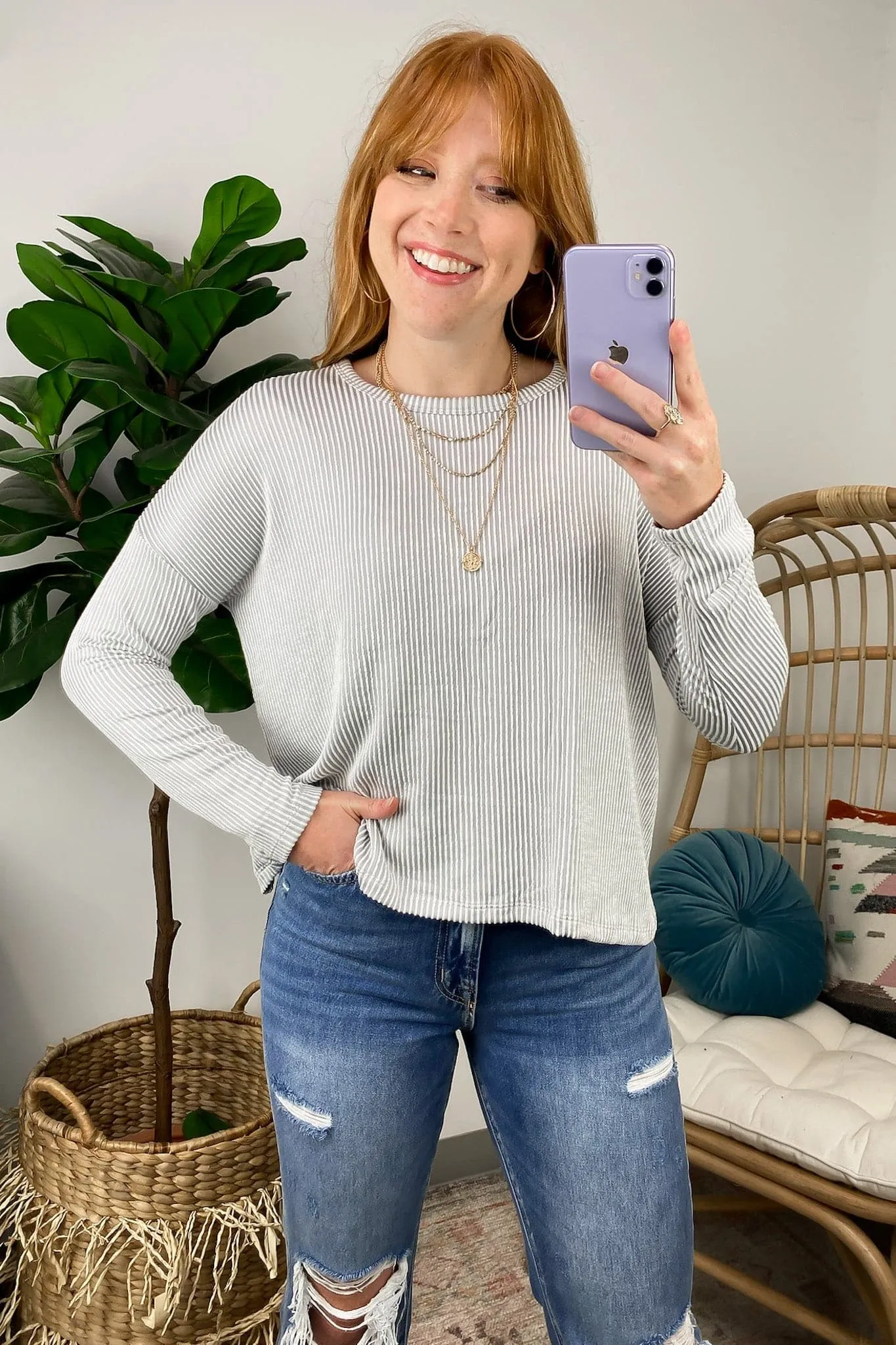 Tamlynn Ribbed Boat Neck Drop Shoulder Top - BACK IN STOCK