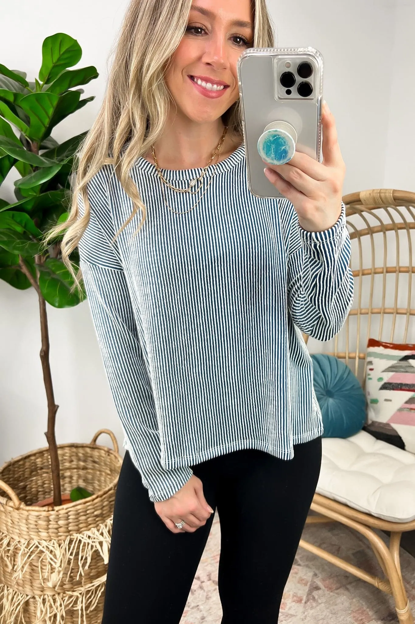 Tamlynn Ribbed Boat Neck Drop Shoulder Top - BACK IN STOCK