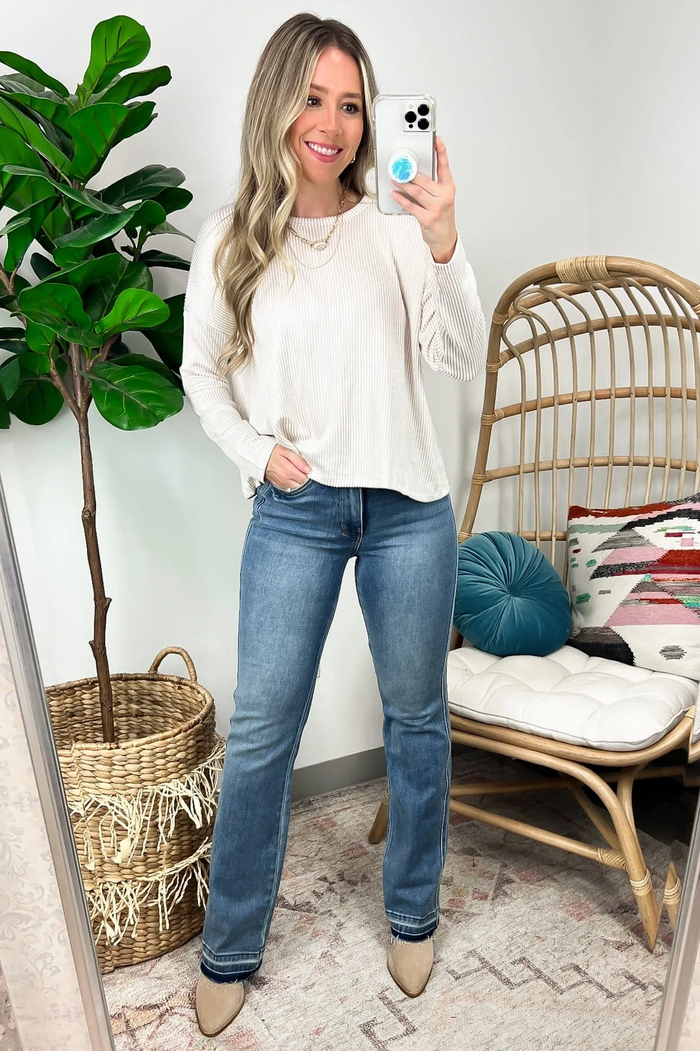 Tamlynn Ribbed Boat Neck Drop Shoulder Top - BACK IN STOCK
