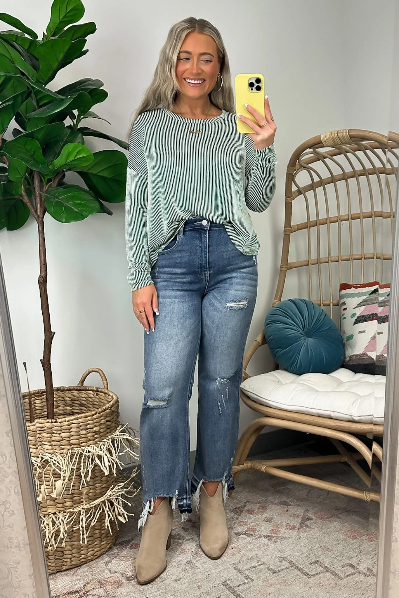 Tamlynn Ribbed Boat Neck Drop Shoulder Top - BACK IN STOCK