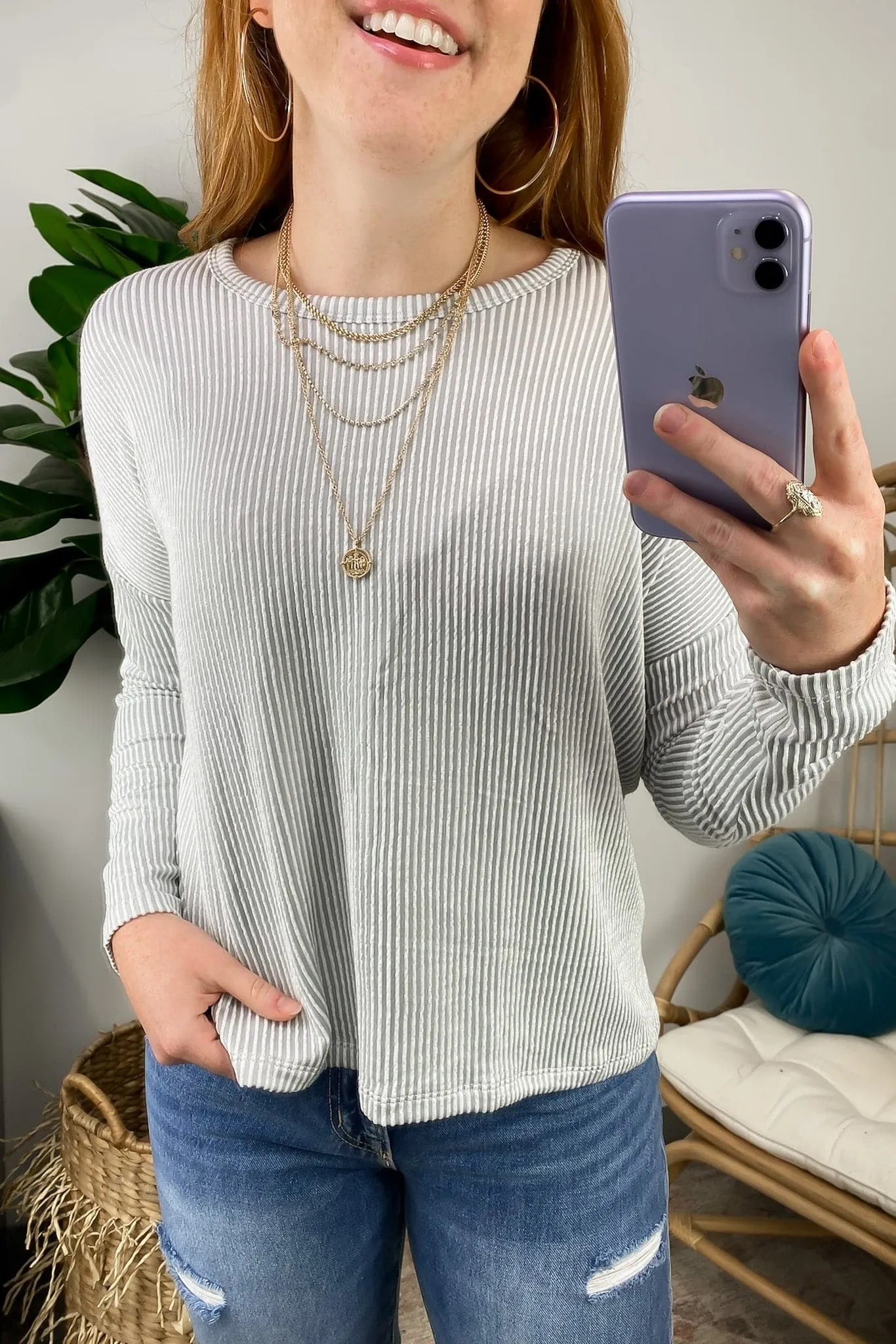 Tamlynn Ribbed Boat Neck Drop Shoulder Top - BACK IN STOCK