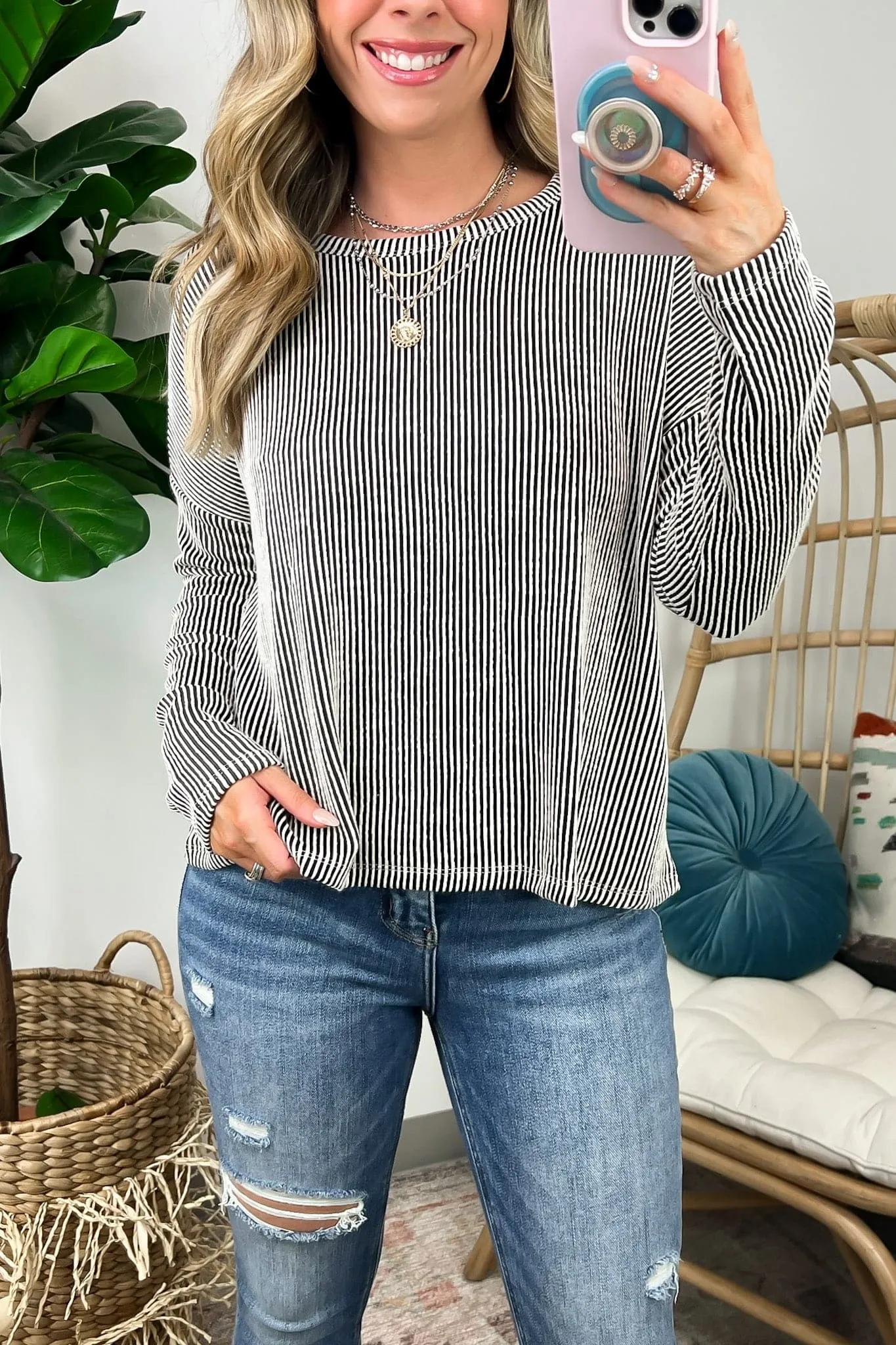 Tamlynn Ribbed Boat Neck Drop Shoulder Top - BACK IN STOCK