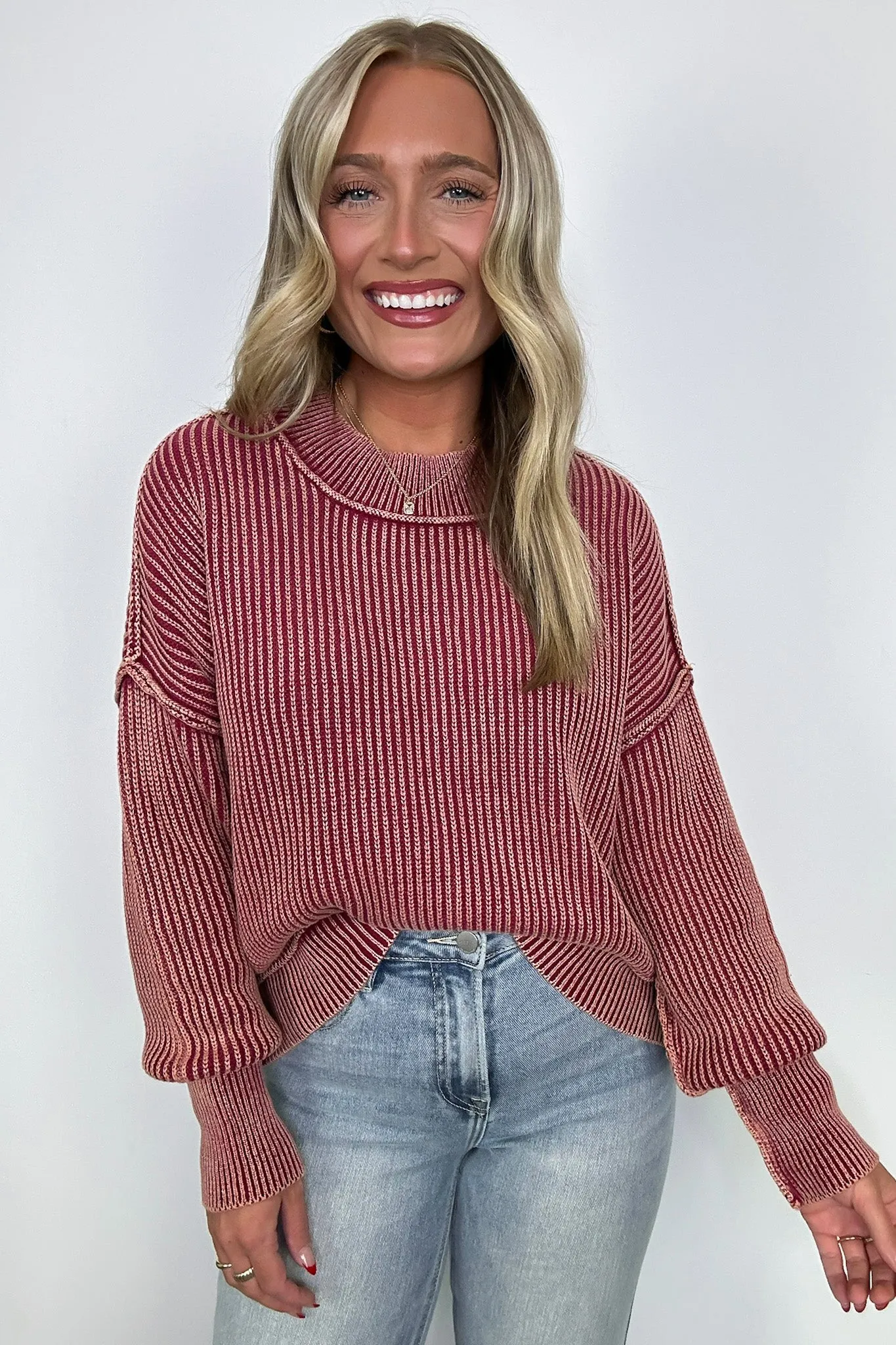 Tara Washed Side Slit Knit Sweater - BACK IN STOCK