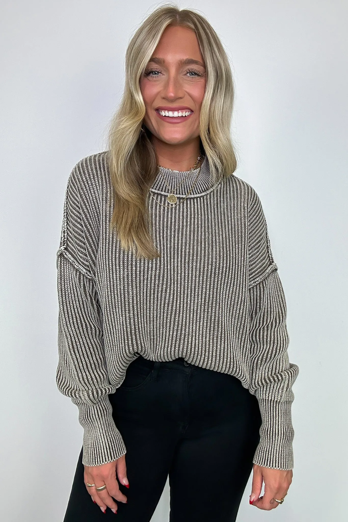 Tara Washed Side Slit Knit Sweater - BACK IN STOCK