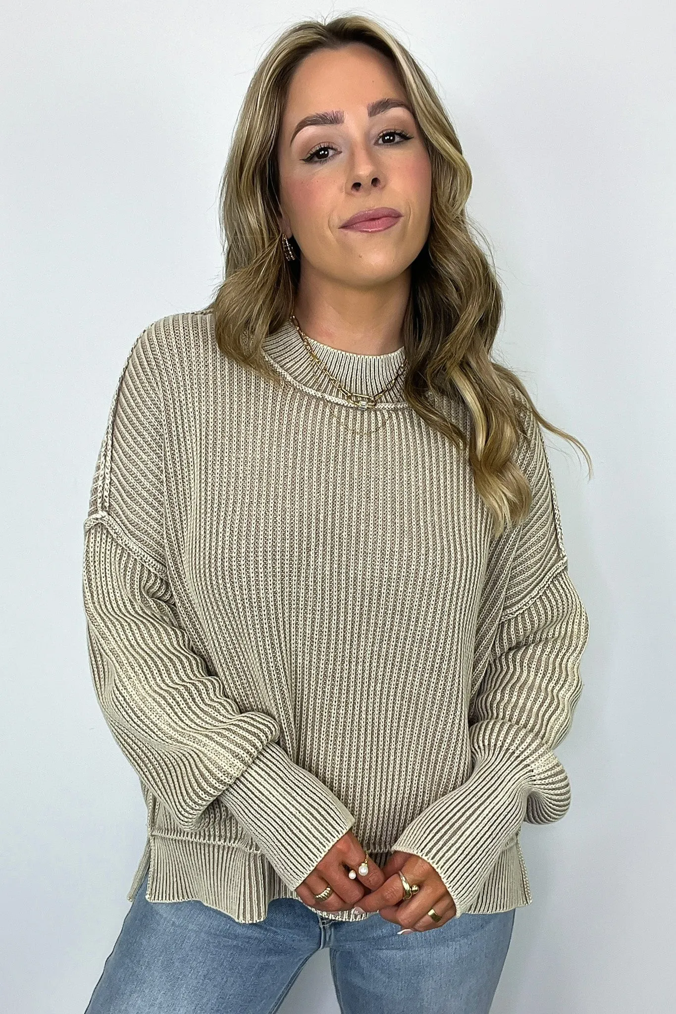 Tara Washed Side Slit Knit Sweater - BACK IN STOCK