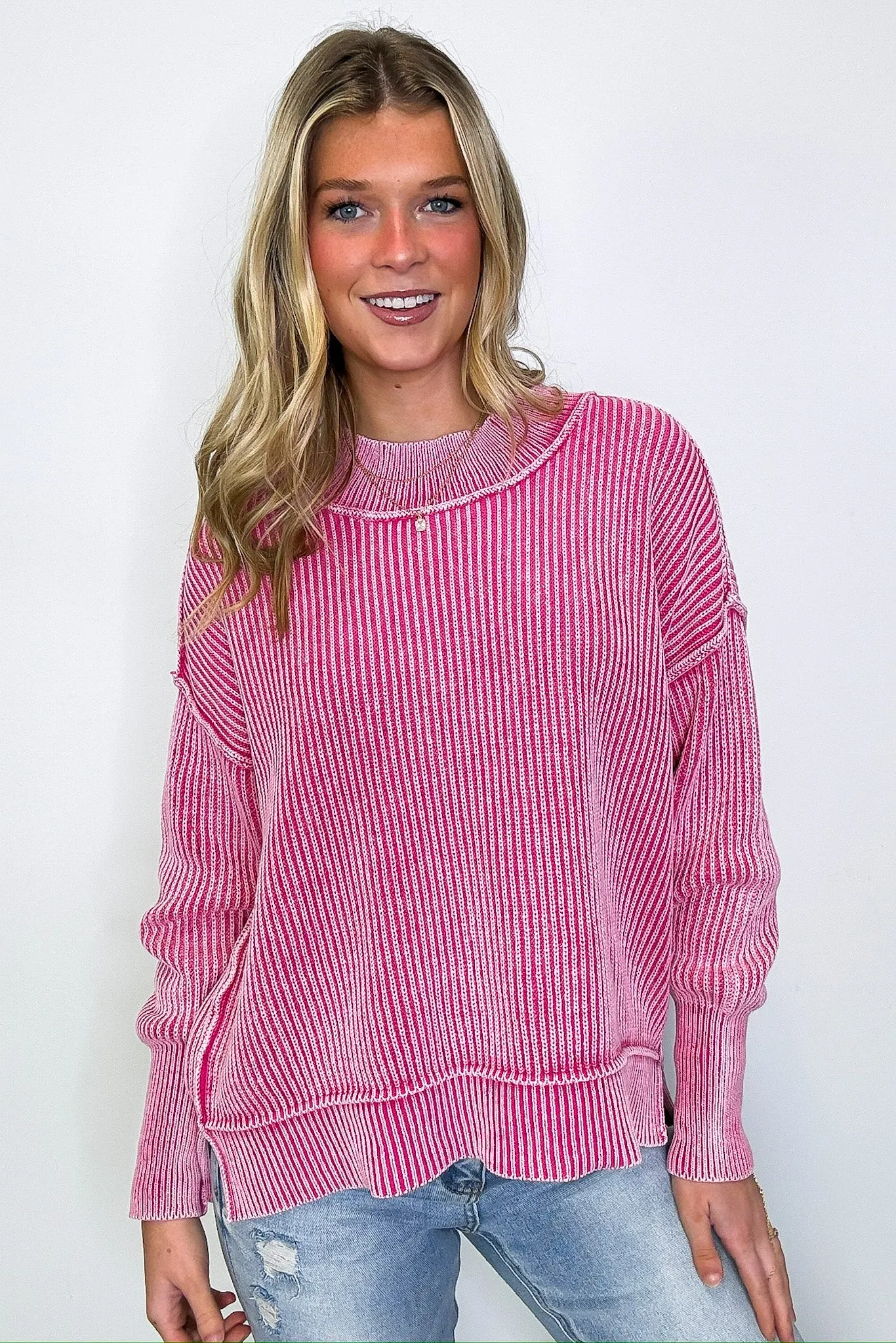 Tara Washed Side Slit Knit Sweater - BACK IN STOCK