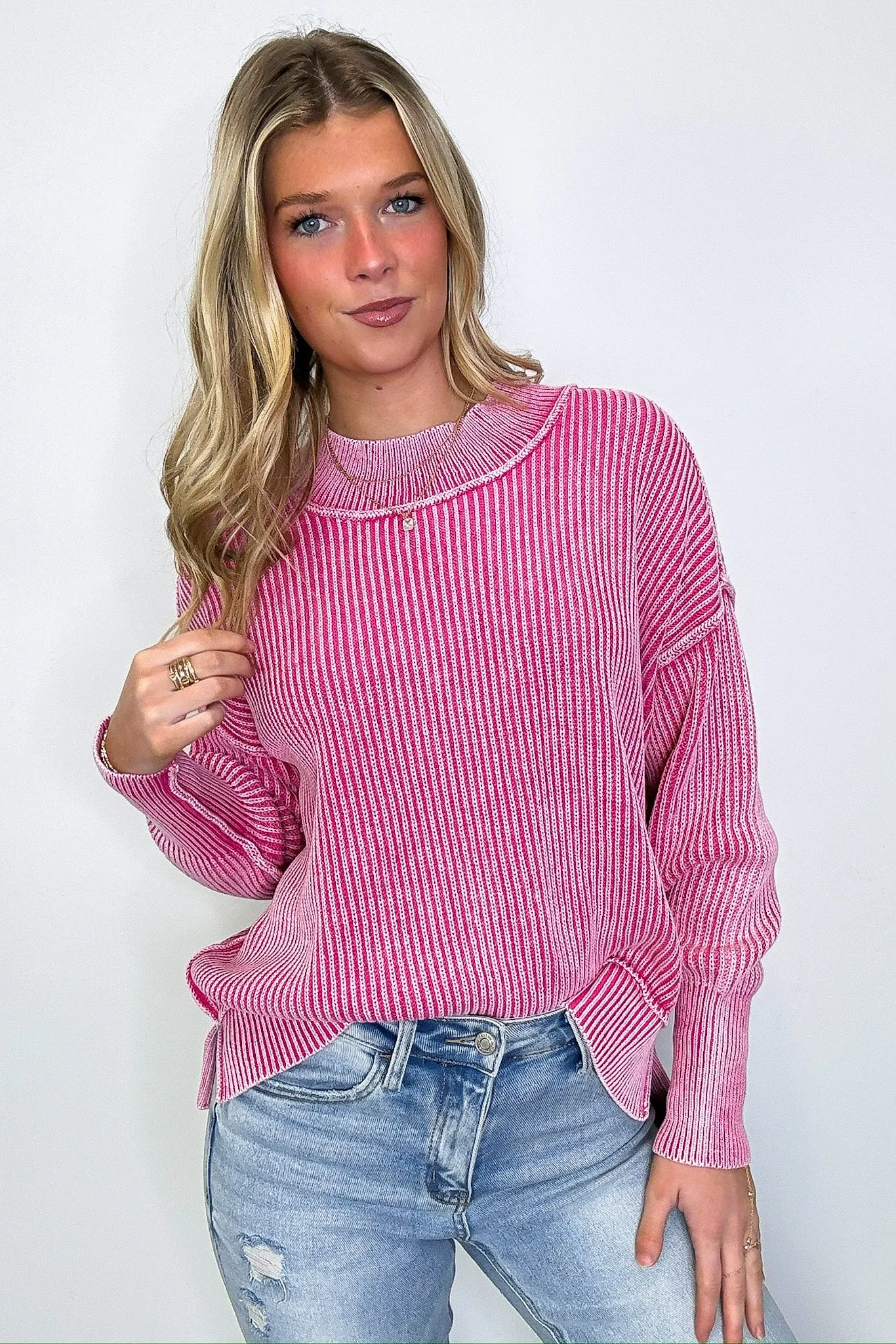 Tara Washed Side Slit Knit Sweater - BACK IN STOCK